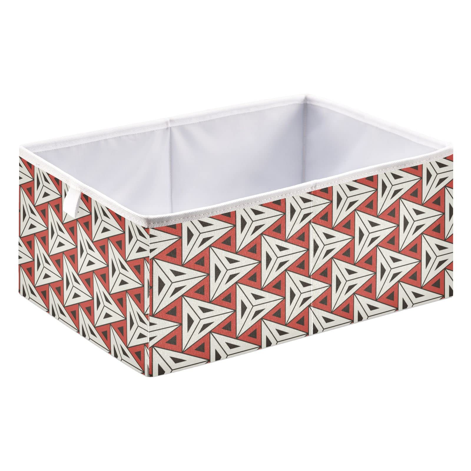 Foldable Fabric Storage Bins 15.75x10.63x6.96 Inches - Geometric Triangle Pattern Collapsible Basket Organizer for Cube Shelves, Closet, Nursery & Office - Space Saving Home Organization Solution (Red)