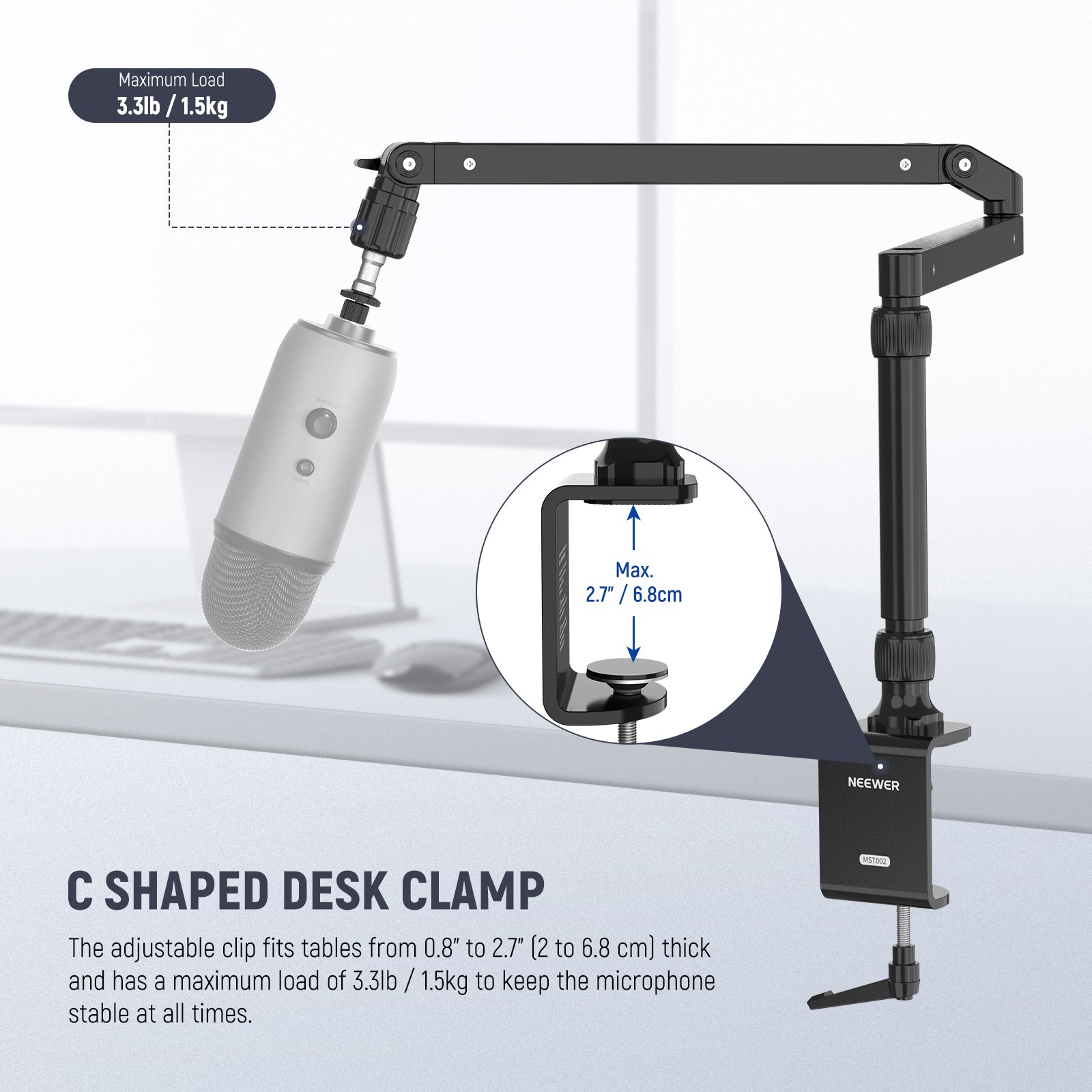 NEEWER MST002 Low Profile Microphone Arm Desk Mount with Damping - Perfect for Podcasting, Streaming & Home Studio Recording