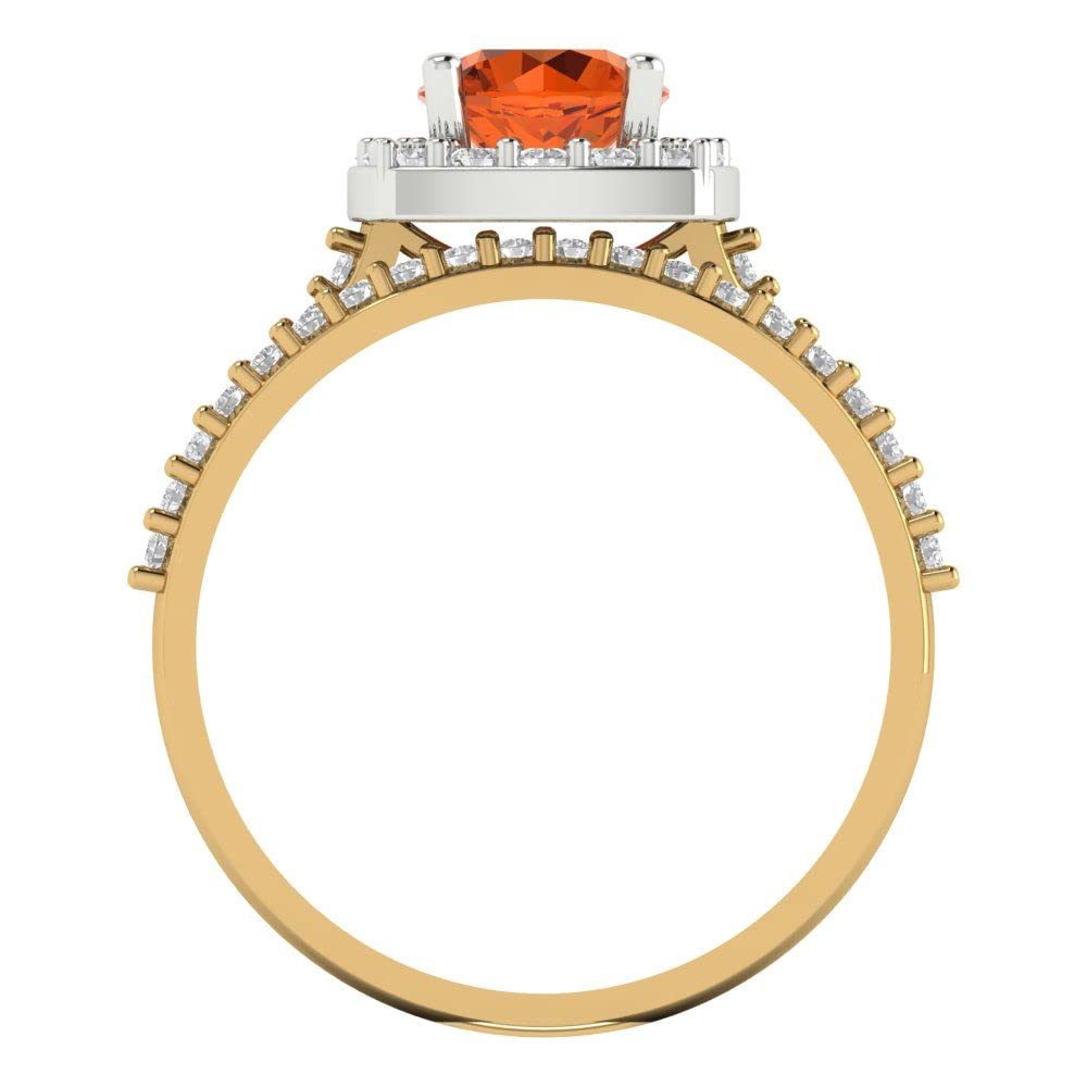 Clara Pucci 2 Carat Round Cut Halo Pink Tourmaline Engagement Ring Set in 14K Yellow & White Gold - Perfect for Proposals, Anniversaries & Bridal Jewelry
