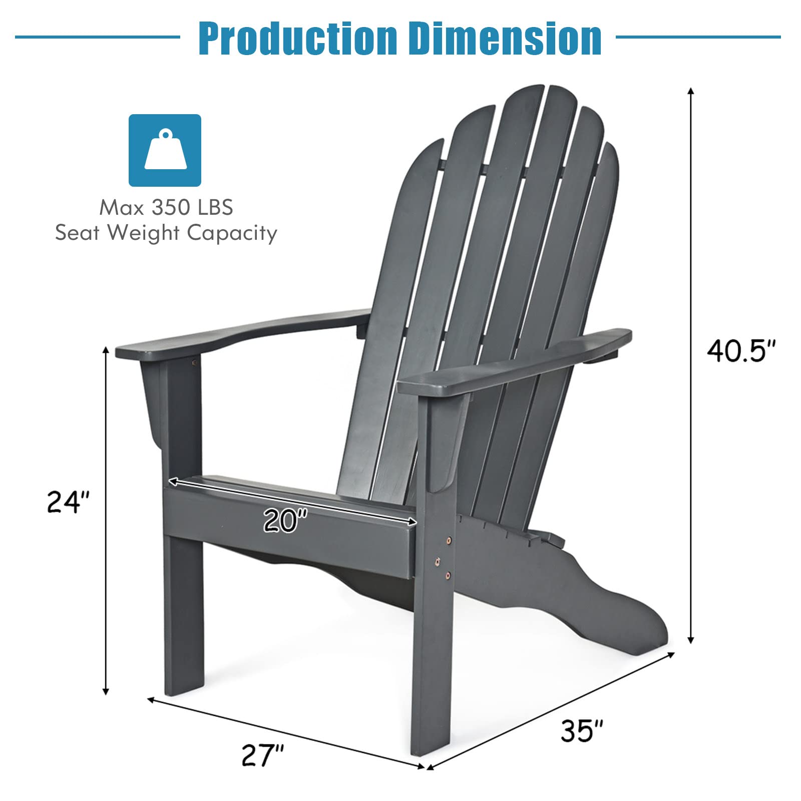 Tangkula Acacia Wood Adirondack Chair - Weather-Resistant Outdoor Lounge Chair with Slatted Seating for Patio, Garden, Poolside & Backyard Relaxation