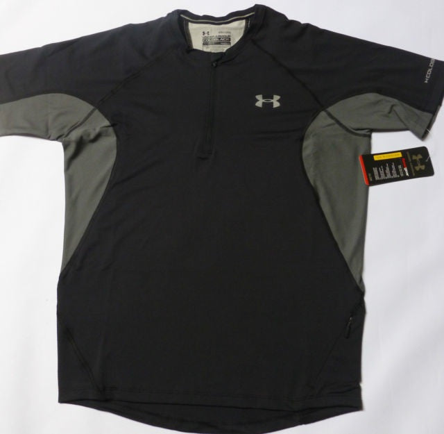 UNDER ARMOUR COLDBLACK RUN HEATGEAR Short Sleeve Running Shirt for Men & Women - Moisture Wicking, Breathable, UV Protection - Black/Grey - Perfect for Jogging, Gym Workouts and Outdoor Sports