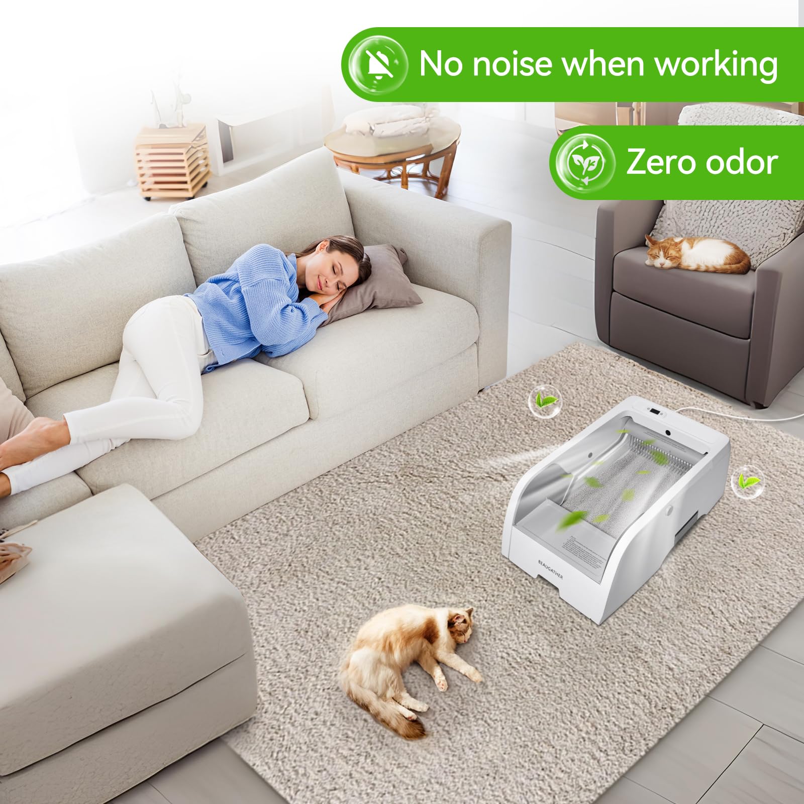 Upgraded Self-Cleaning Automatic Cat Litter Box for Clumping Litter - Anti-Pinch, Odorless Electric Litter Box for Indoor Cats | Perfect for Small Spaces & Multi-Cat Homes