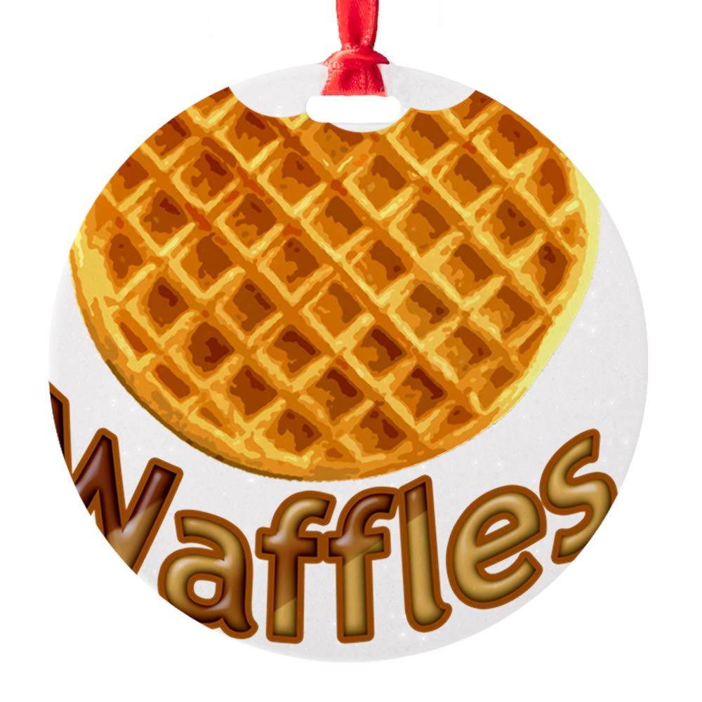 Waffles Round Christmas Ornament - Funny Breakfast Themed Holiday Tree Decor for Home, Office & Gift Giving