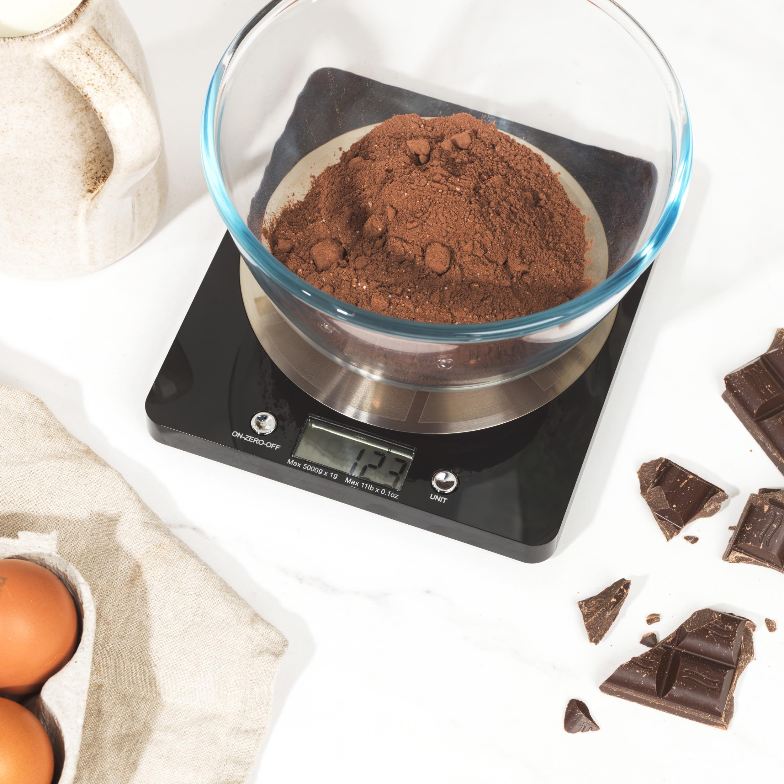 Salter Digital Kitchen Scale – 5kg Capacity, LCD Display, Multi-Function Food Scale for Baking, Cooking & Measuring Liquids | Precise Weighing for Ingredients, Coffee, Flour & More | Includes Battery & Stainless Steel Platform