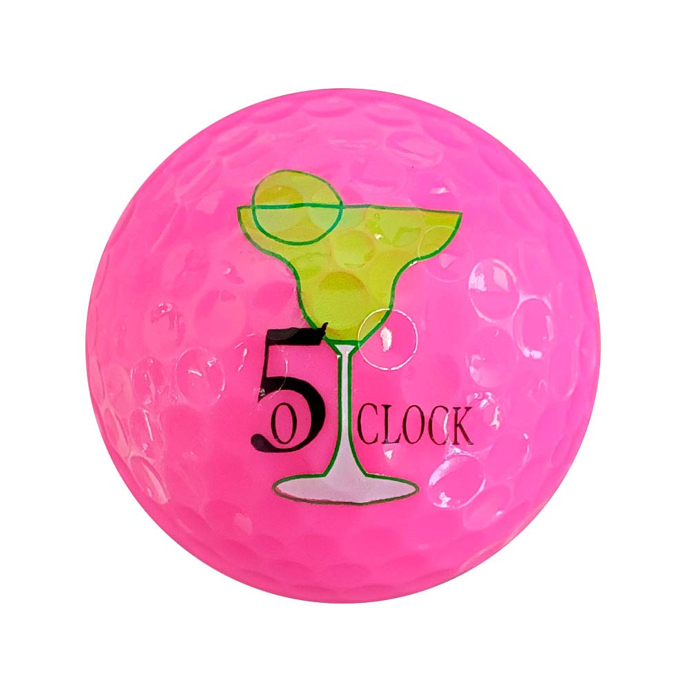 Happy Hour Fun Printed Golf Balls - 5 O'Clock Somewhere & 19th Hole Design (2 Pack) - White/Pink Polka Dot & Neon Pink Golf Balls for Parties, Gifts & Leisure Play | Perfect for Golf Enthusiasts & Social Events