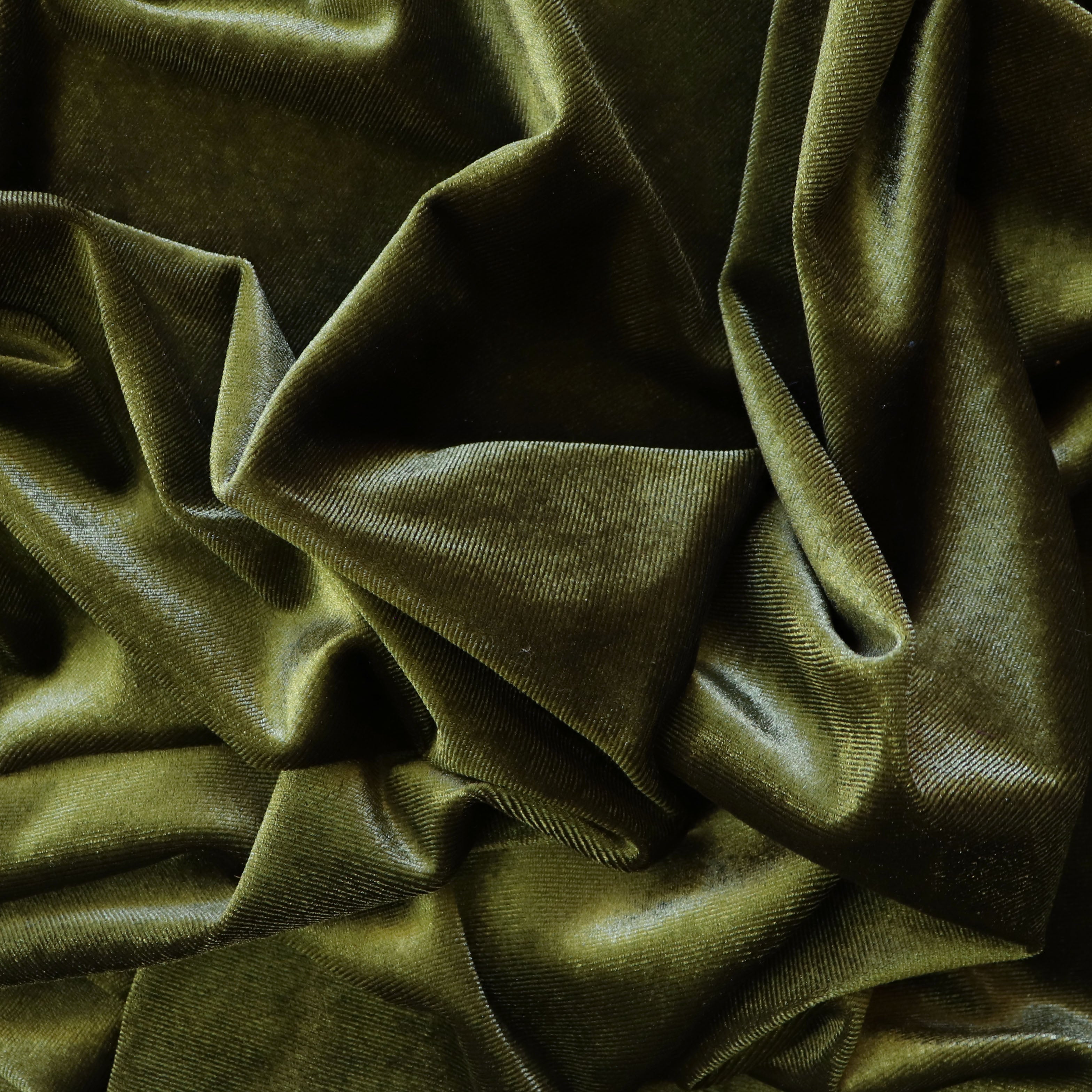 Stretch Velvet Fabric - Olive Green Peridot Color | Soft & Durable Material for Dresses, Curtains & Home Decor