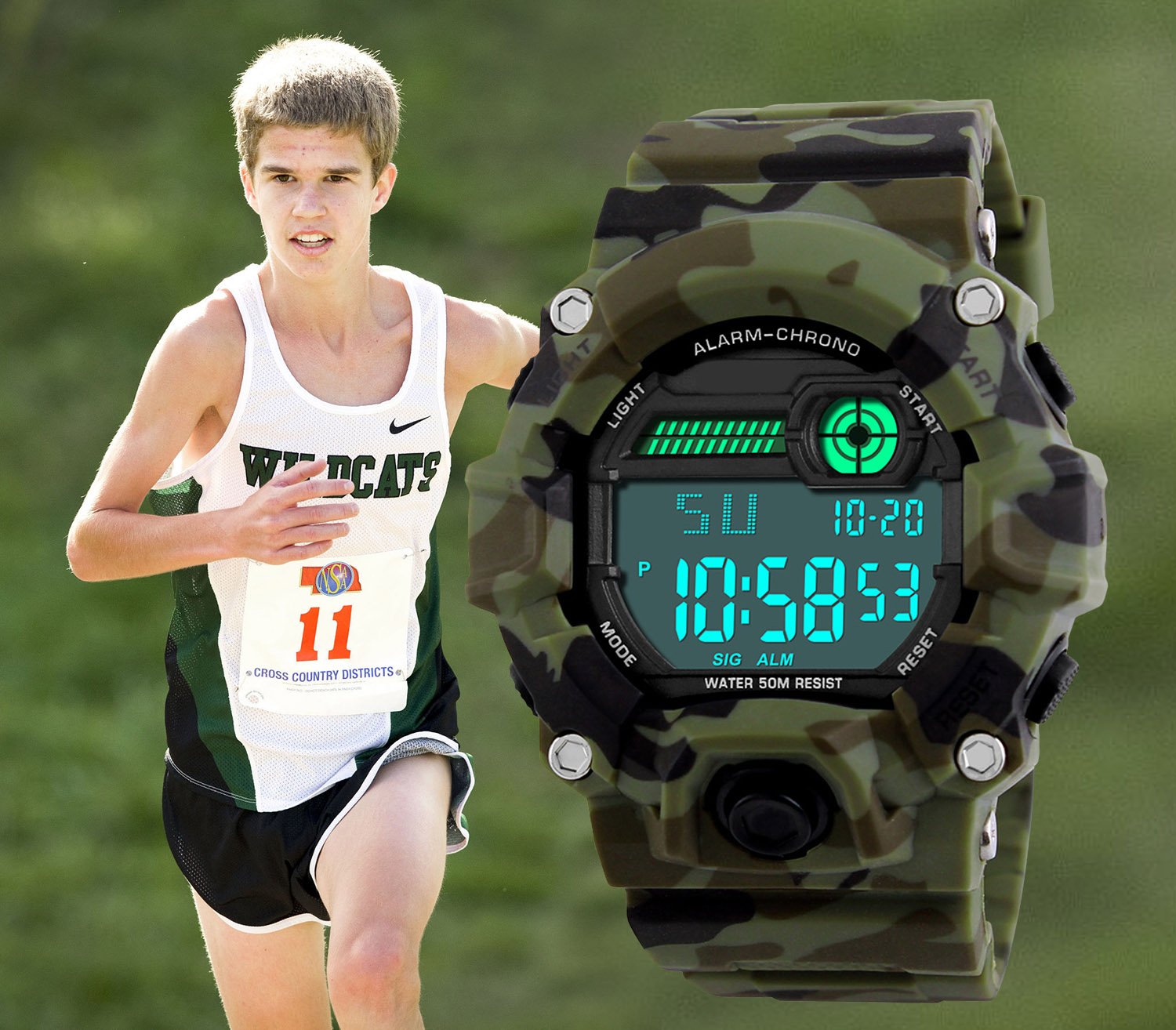 Kids Digital Sports Watch - Military Style Alarm/Timer Waterproof Camo Watch for Boys, Girls, Teens & Men - Perfect for Outdoor Activities, School, Sports & Daily Use by BHGWR