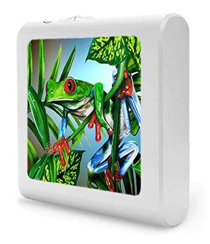 Dimmable LED Night Light with Auto On/Off Sensor, Adjustable Brightness & Warm White Light - Perfect for Bathroom, Hallway, Nursery, Kids Room & Bedroom - Red Toe Tree Frog Design - Energy Saving Plug-in Nightlight for Safe Nighttime Navigation
