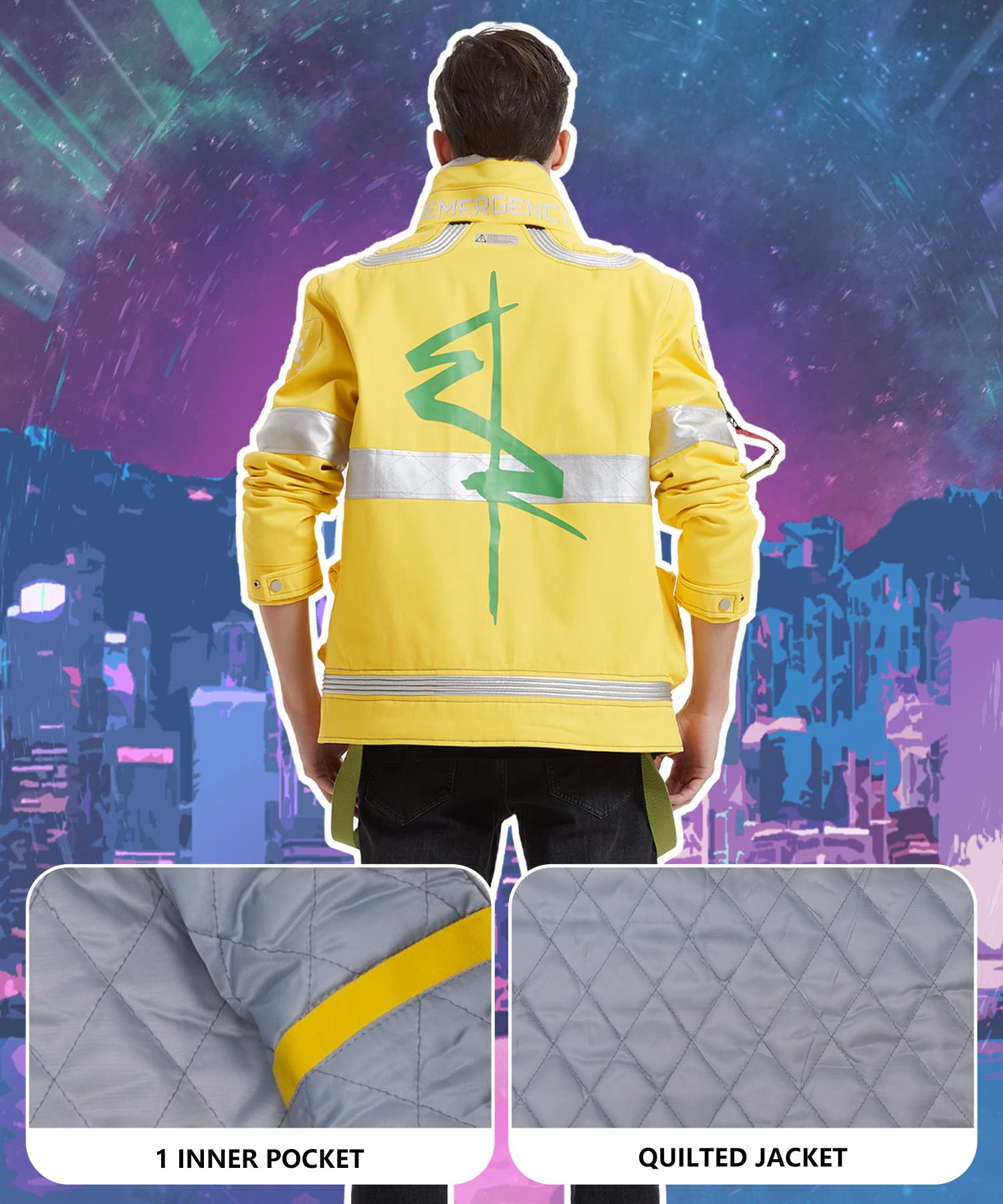 David's Jacket Cosplay Costume - Anime Role Play Stand Collar Cotton Winter Bomber Jacket for Men & Women (Yellow, XS-XXXL) | Perfect for Halloween, Comic Con, Cosplay Events & Anime Enthusiasts