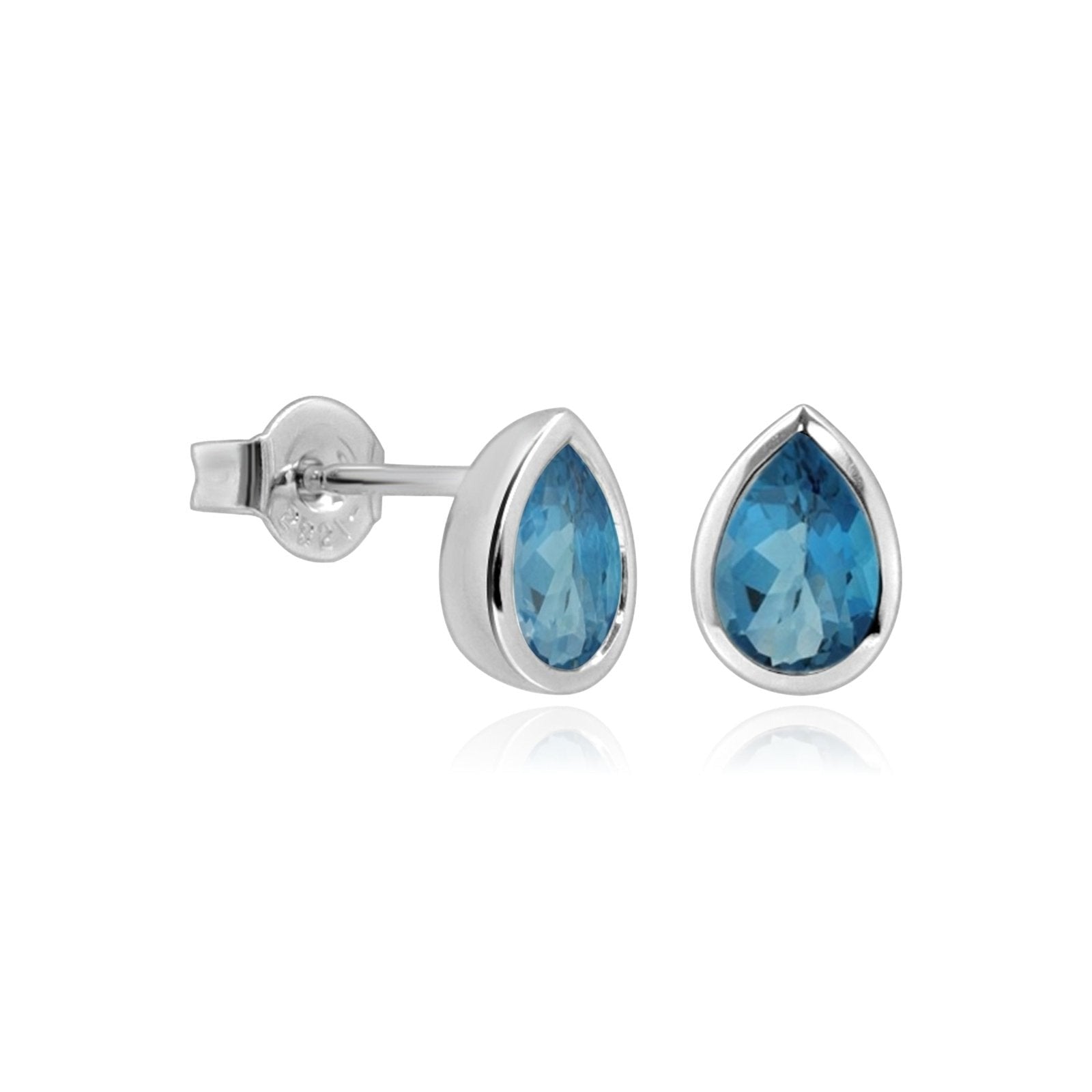 14K White Gold Blue Topaz Teardrop Earrings - Dainty Bezel Set Gemstone Jewelry for Women, Perfect for Weddings, Parties & Special Occasions