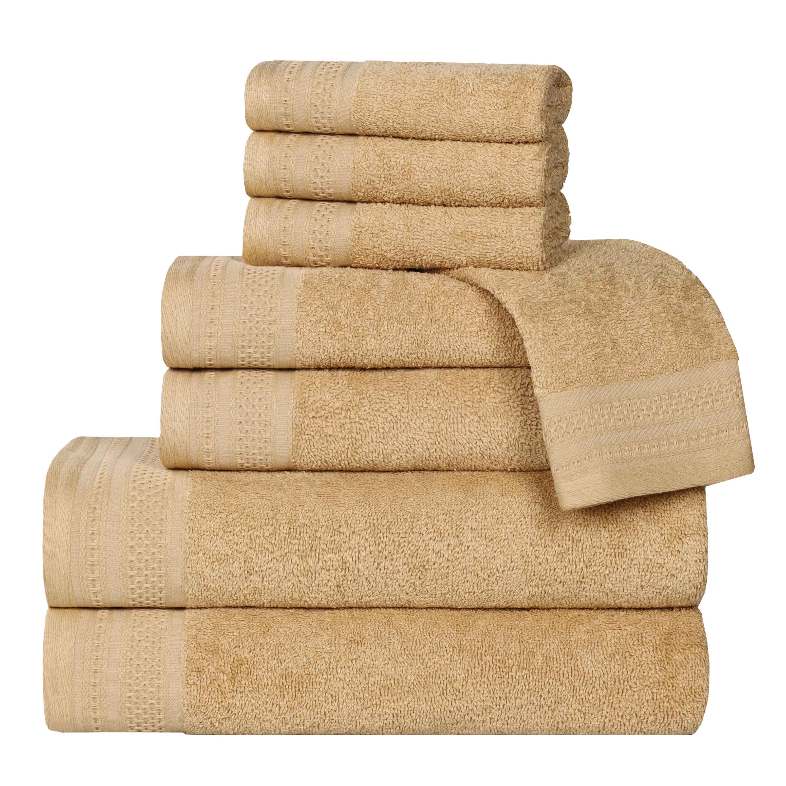 Premium Honeycomb Textured Waffle Border 8-Piece Cotton Towel Set - Ultra Soft & Absorbent Bath Towels for Spa, Guest Bathroom & Luxury Home Decor