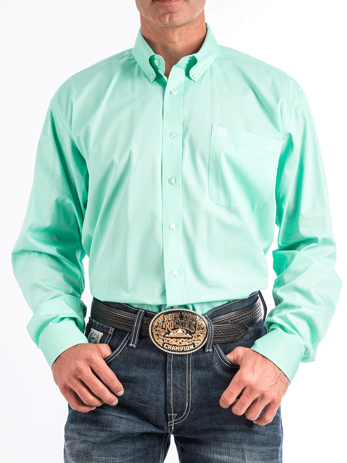 Men's Long Sleeve Western Shirt - Solid Mint Green Button Down Cowboy Shirt for Rodeo, Country Music Festivals & Casual Wear | Cinch MTW1104237