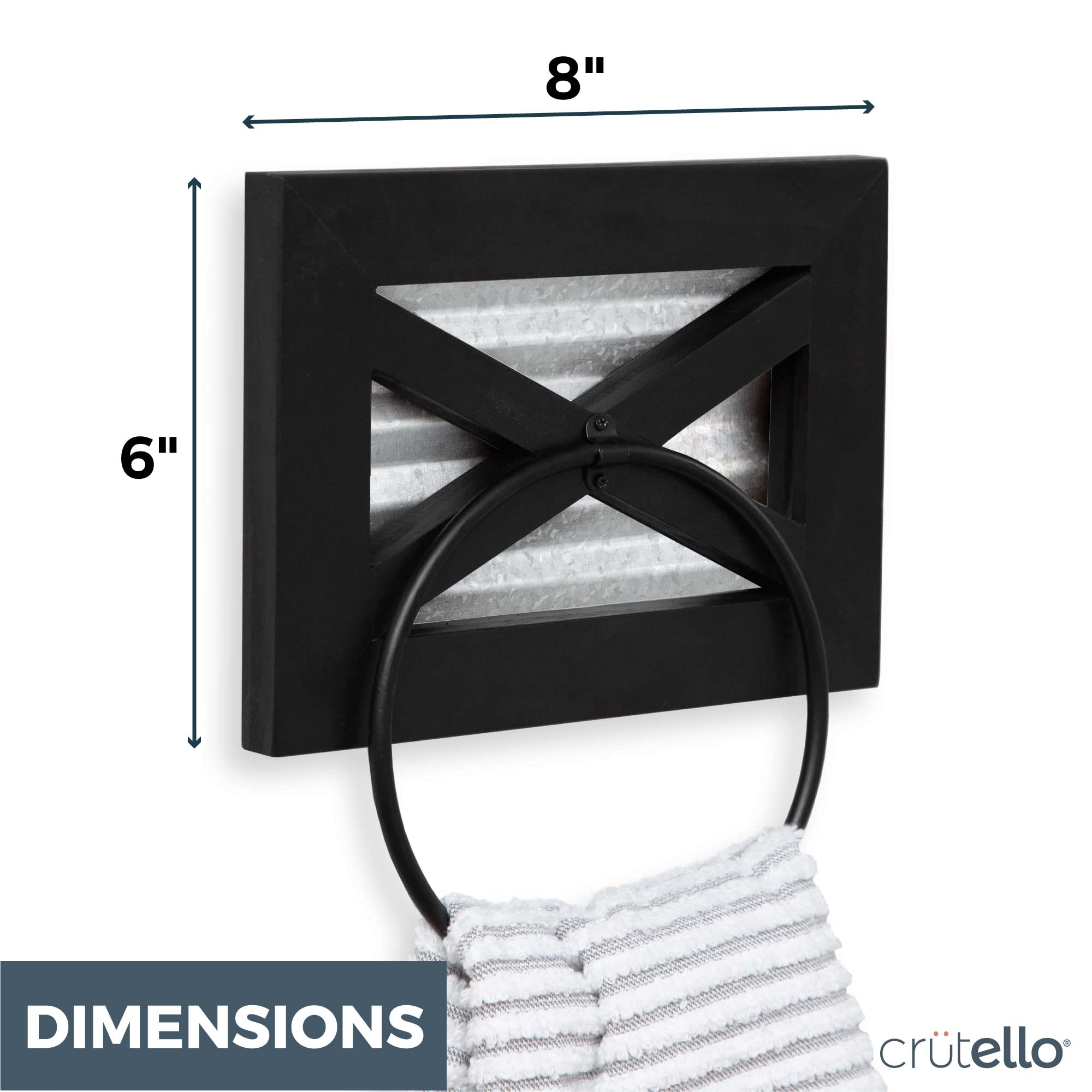 Farmhouse Hand Towel Ring - Black Wood & Metal for Bathroom Decor