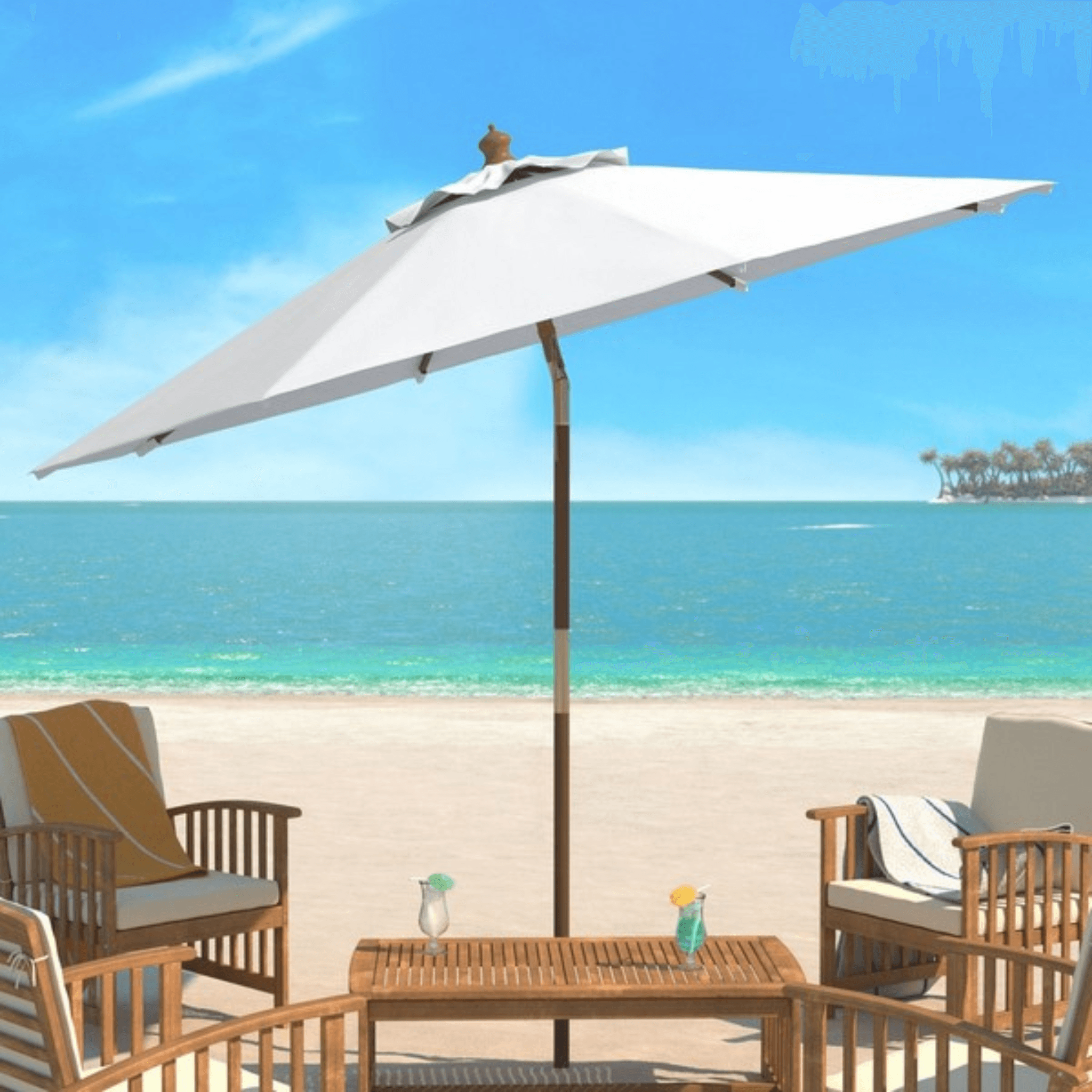 9ft Cannes White Wooden Outdoor Patio Umbrella - Perfect for Poolside, Garden, and Backyard Relaxation