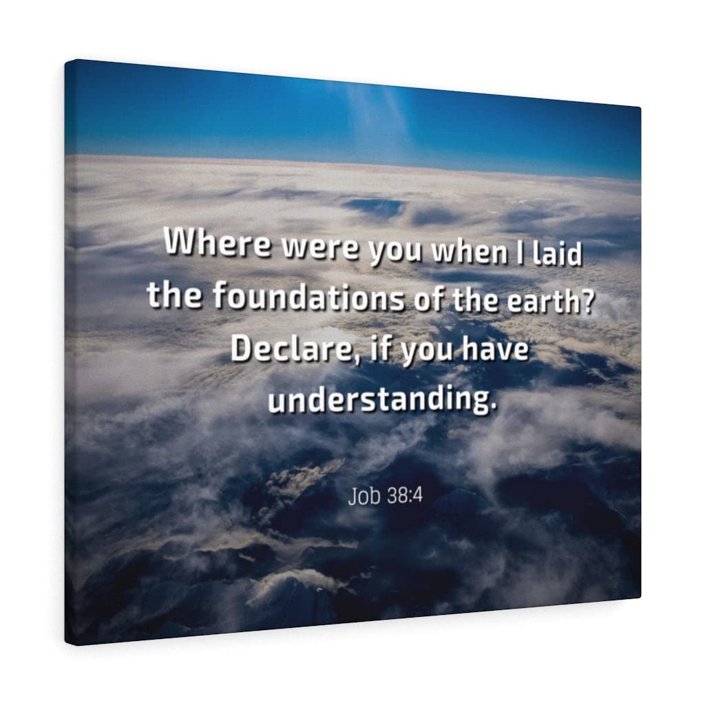 Christian Wall Art with Bible Verse - Job 38:4 'Foundations of Earth' Scripture Print | Ready to Hang Home Decor | Perfect for Church, Bedroom & Christian Gift Giving