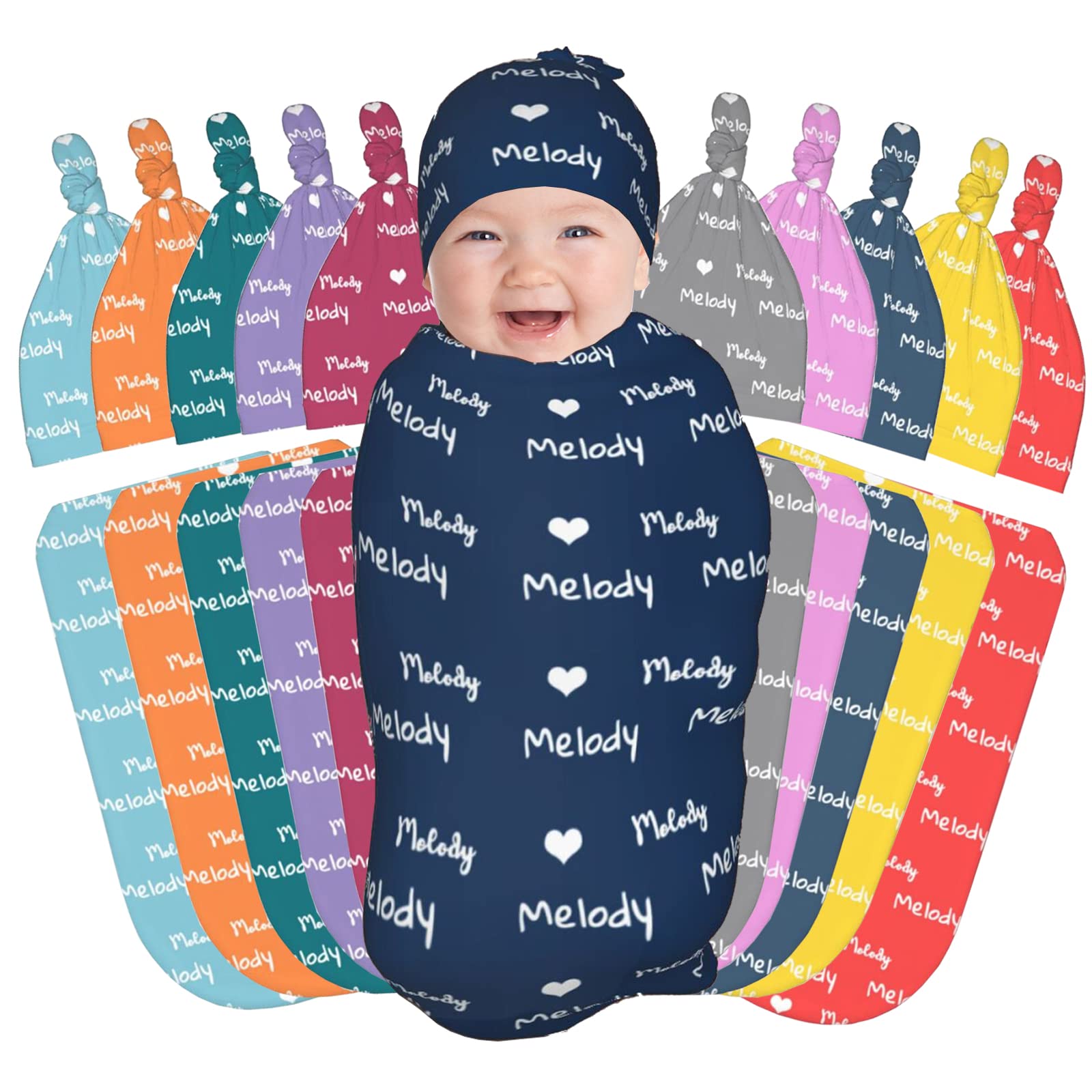 Personalized Baby Blanket and Hat Set - Custom Name Newborn Swaddle Blanket for Boys & Girls | Soft Infant Sleep Sack | Baby Shower Gift in Multiple Colors | Perfect for Nursery, Photography & Special Occasions