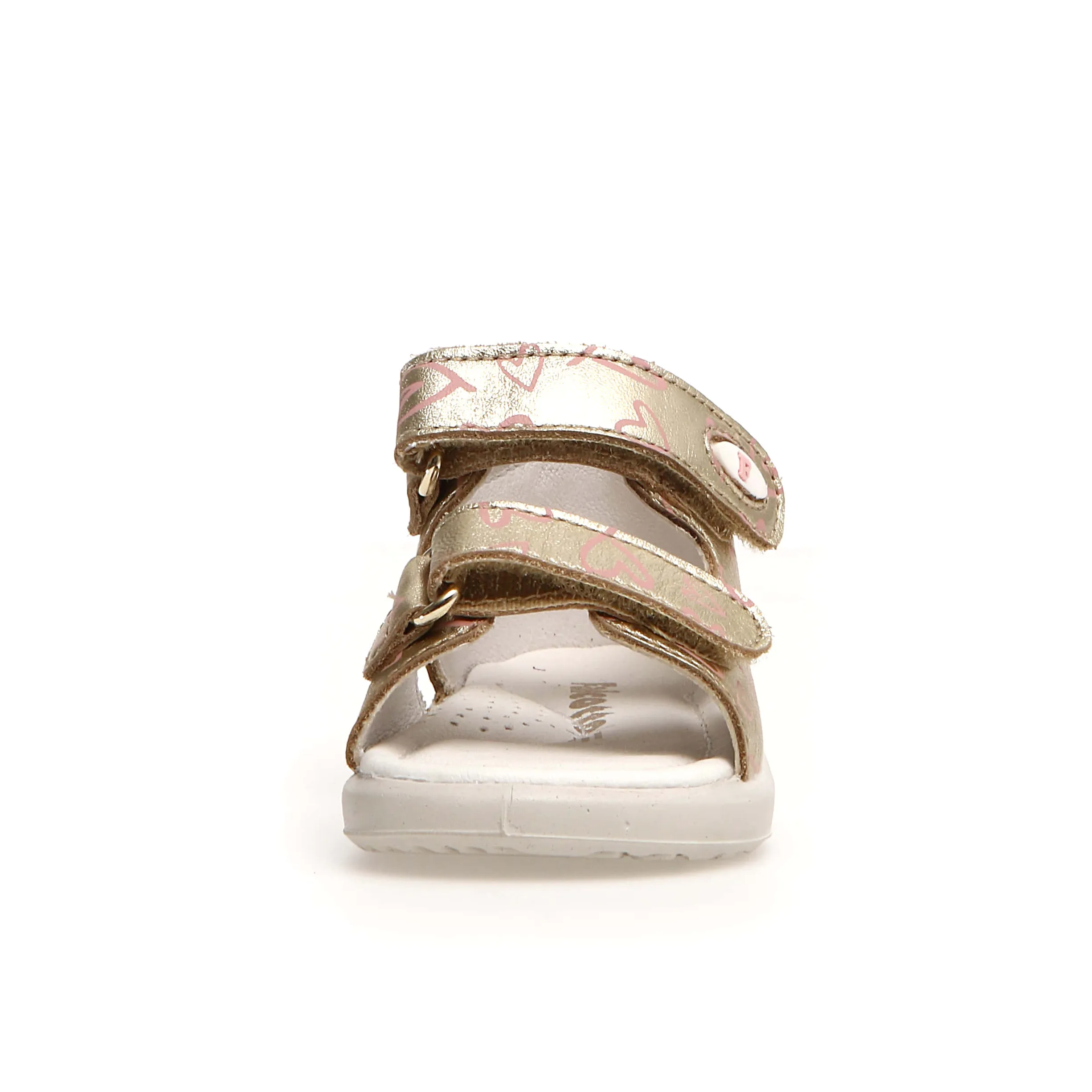 Falcotto New River Girls Sandals - Metallic Platinum & Pink Heart Print | Comfortable & Stylish Summer Shoes for Kids | Perfect for Beach, Pool, and Outdoor Play