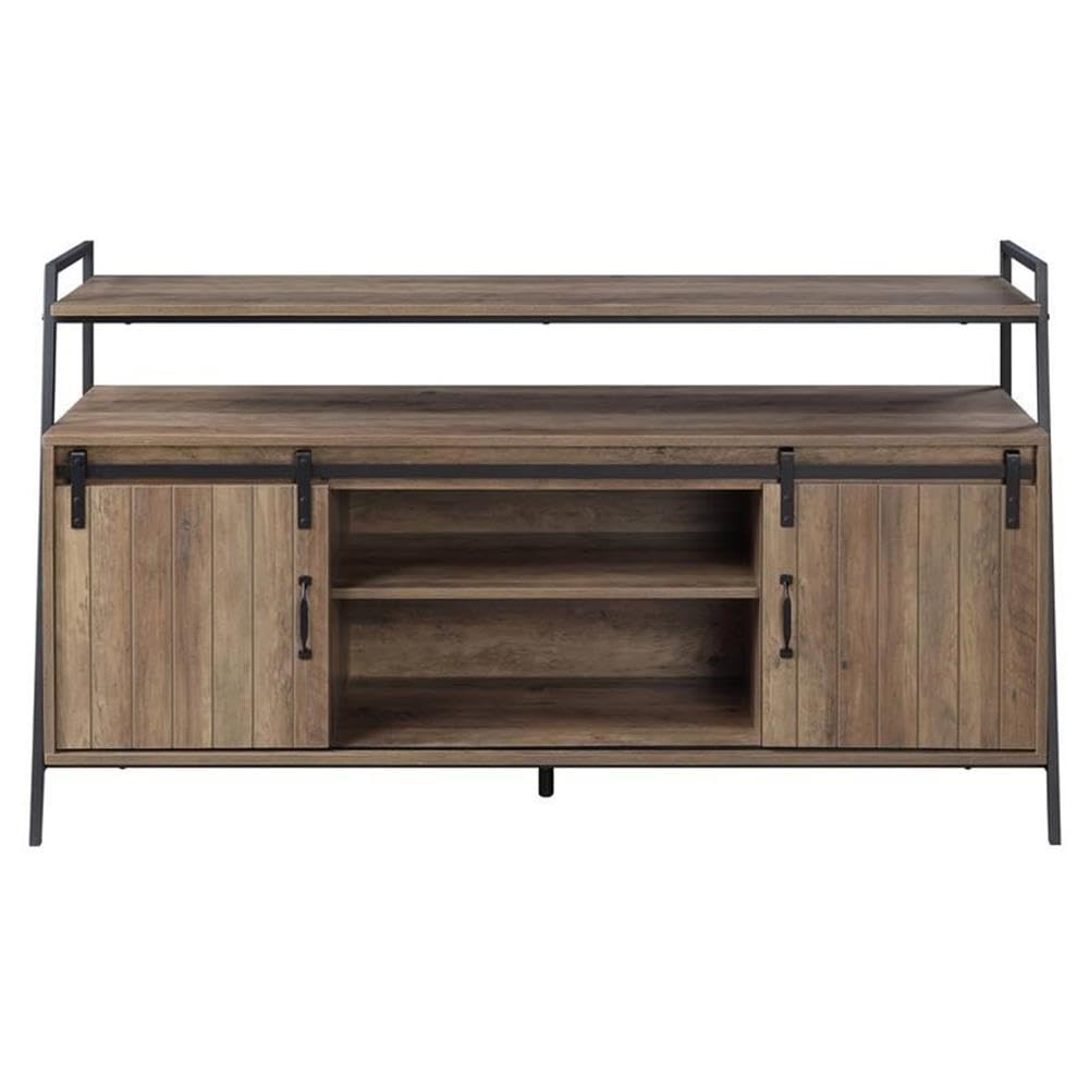 Acme Rashawn Rustic Oak & Black Wooden TV Stand with 2 Open Shelves - Perfect for Living Room, Bedroom & Home Theater Setup