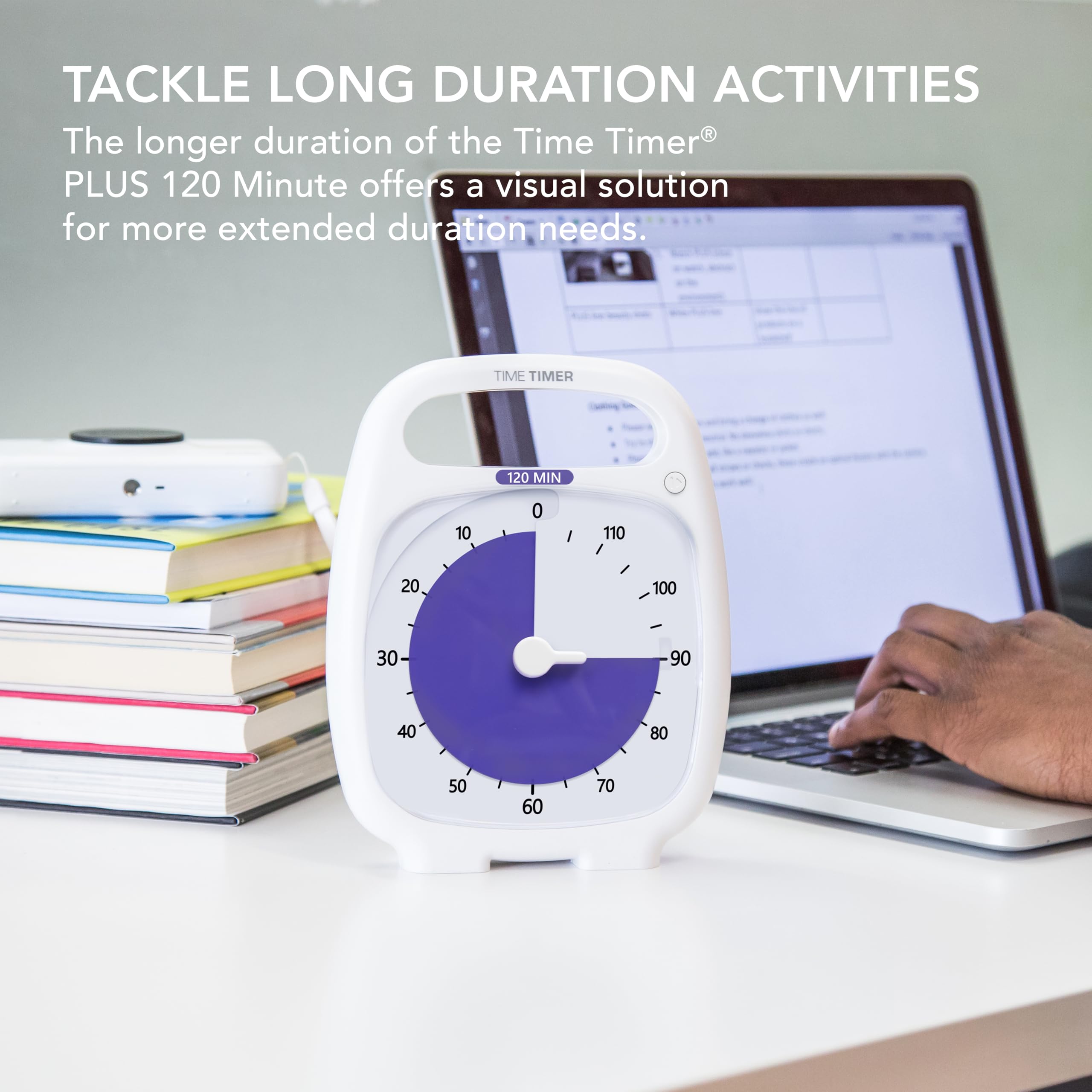 TIME TIMER PLUS 120 Minute Visual Countdown Timer with Portable Handle - Silent Operation White Desk Clock for Classroom, Office, Homeschooling & Study - Perfect for Time Management, Productivity & Focus