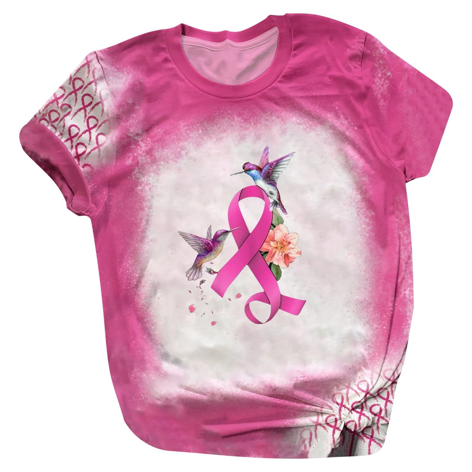 Women's Breast Cancer Awareness T-Shirt - Round Neck Short Sleeve Casual Top for Fall | Support Survivors, Perfect for Fundraisers & Awareness Events