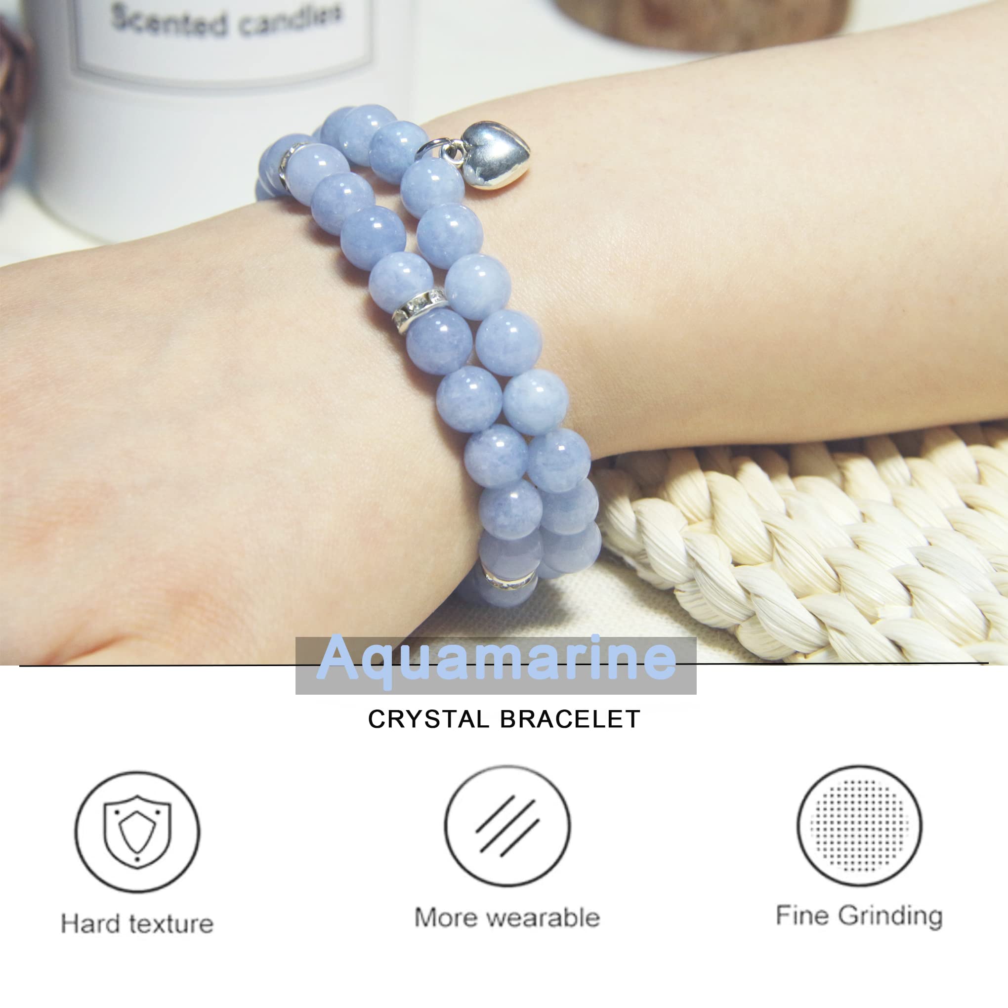 Healing Bracelets for Women - Aquamarine Crystal Prayer Bracelet with 8mm Natural Stones, Stress Relief & Yoga Beads - Perfect for Meditation, Wellness Gifts & Get Well Soon Presents