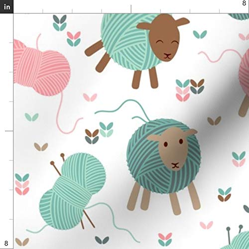 Premium Spoonflower Fabric - Soft Knitting Sheep & Lamb Needle Animal Print on Petal Signature Cotton Fabric by The Yard - Perfect for Sewing, Quilting, Apparel, DIY Crafts & Home Decor | Ideal for Baby Clothes, Throw Pillows & Wall Art