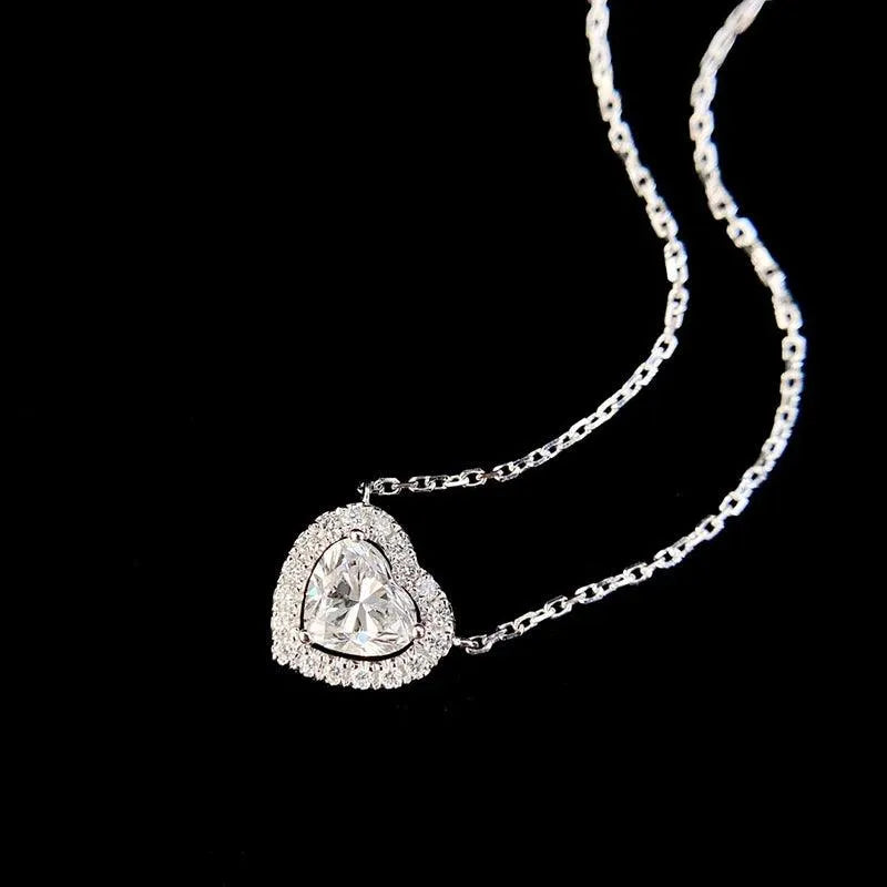 18K White Gold Heart Pendant Necklace with Real Natural Diamond - Romantic Engagement Jewelry for Women - Perfect for Anniversaries, Proposals & Special Occasions