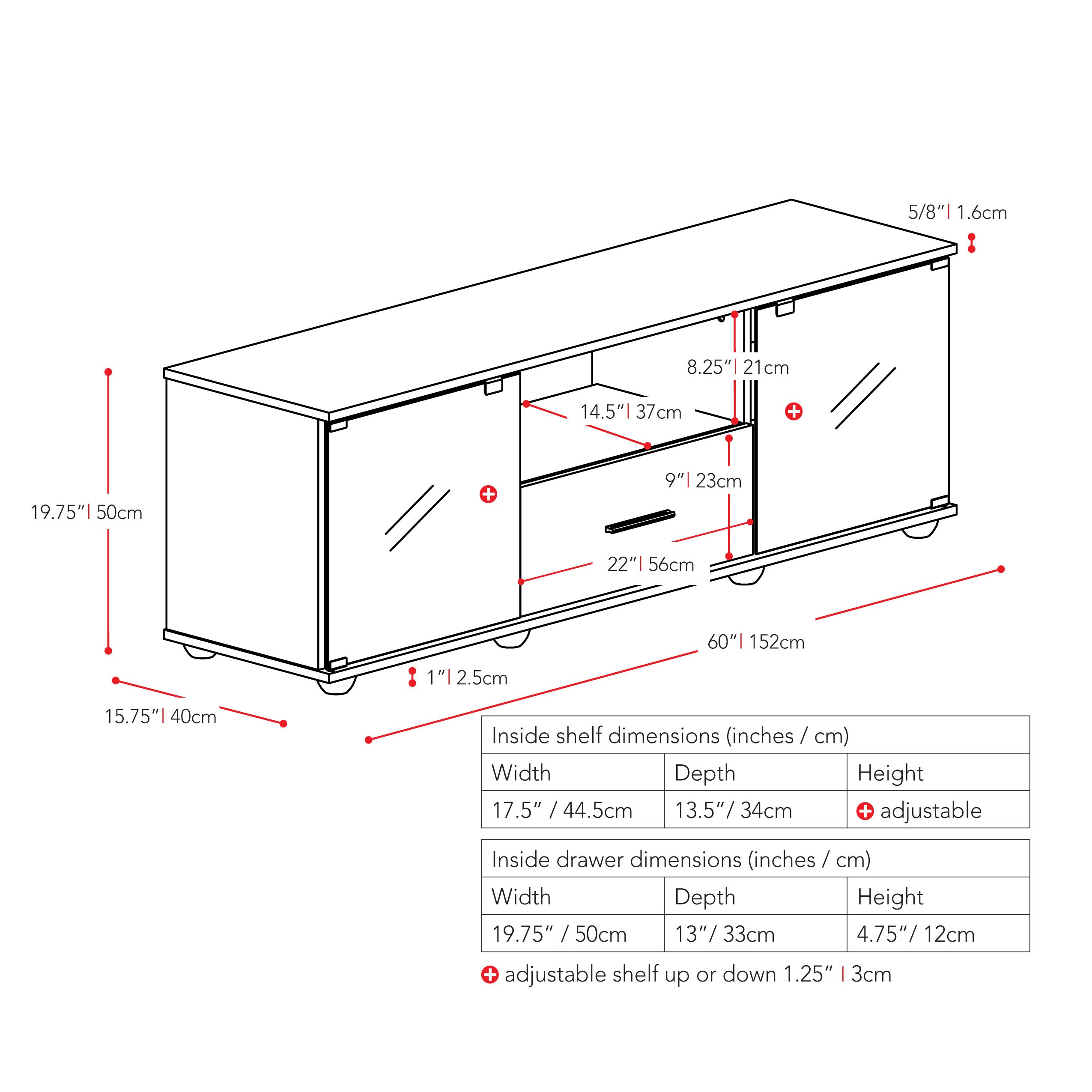 CorLiving Fernbrook TV Stand for Living Room - 60 Inch Modern Entertainment Center with Storage, Black - Perfect for TVs up to 65