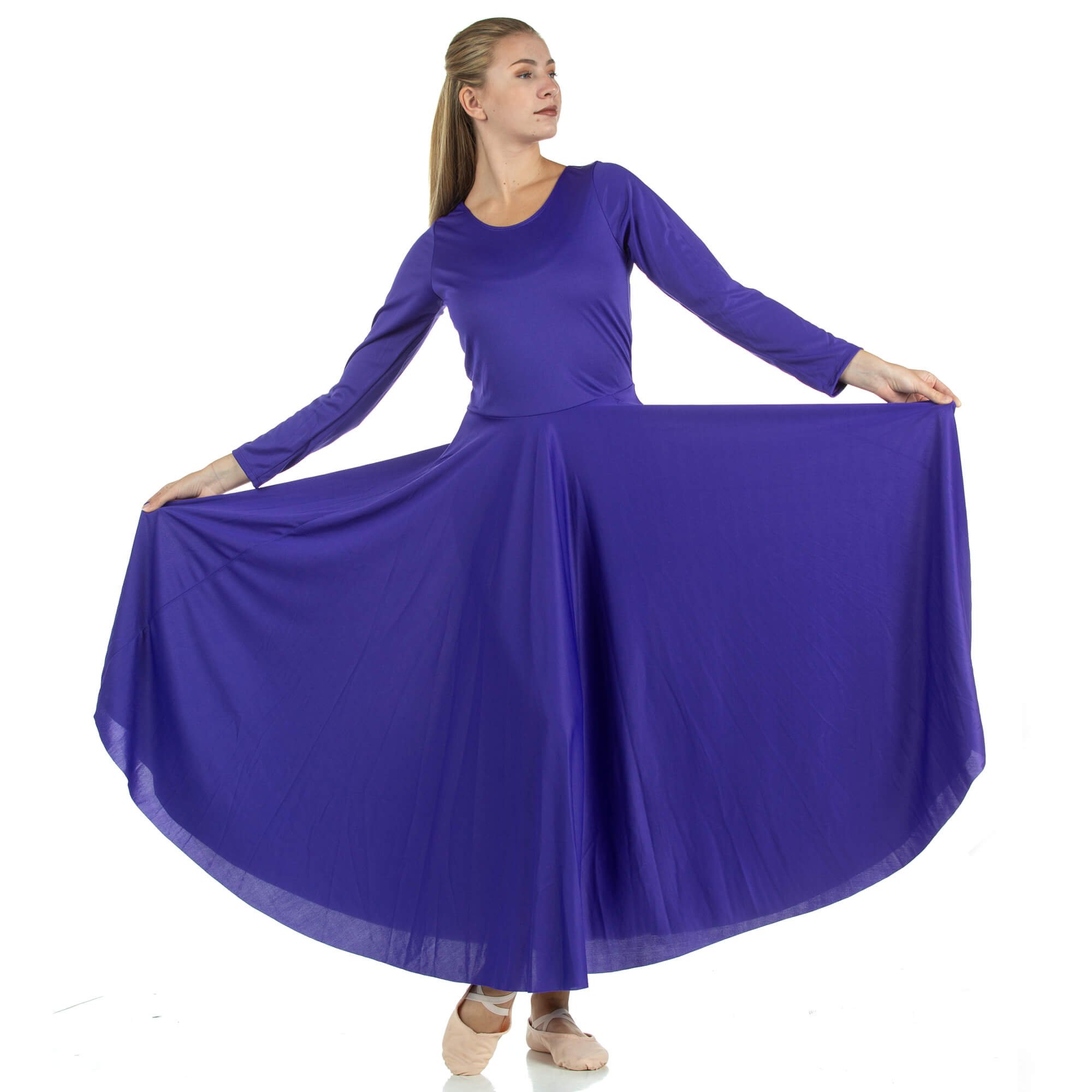 DanZcue Women's Loose Fit Long Sleeve Dance Dress - Flowy Praise Worship Dress for Church, Ballet & Contemporary Dance Performance