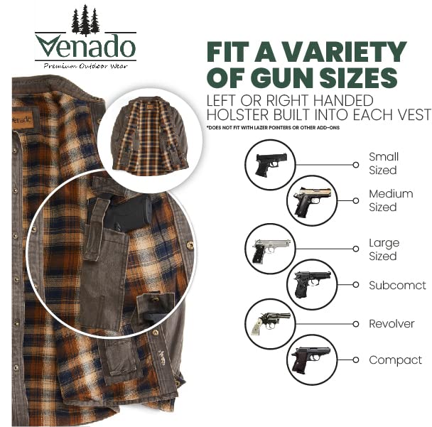 Venado Cotton Suede Concealed Carry Shirt Jacket for Men - Lightweight Tactical Concealed Carry Shirt with Hidden Pockets for CCW, Outdoor Activities & Everyday Wear