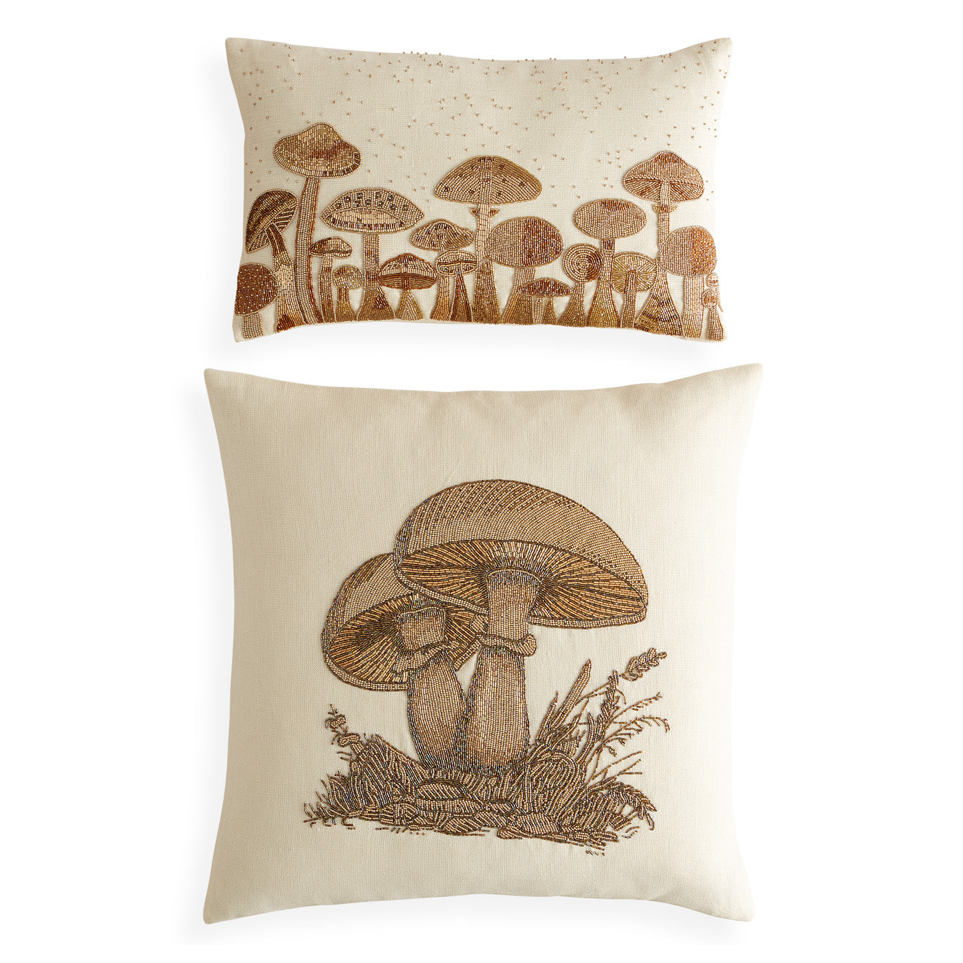 Handmade Mushroom Field Beaded Throw Pillow Cover - Bohemian Home Decor for Living Room, Bedroom & Nursery - Perfect for Cozy Reading Nook or Meditation Space