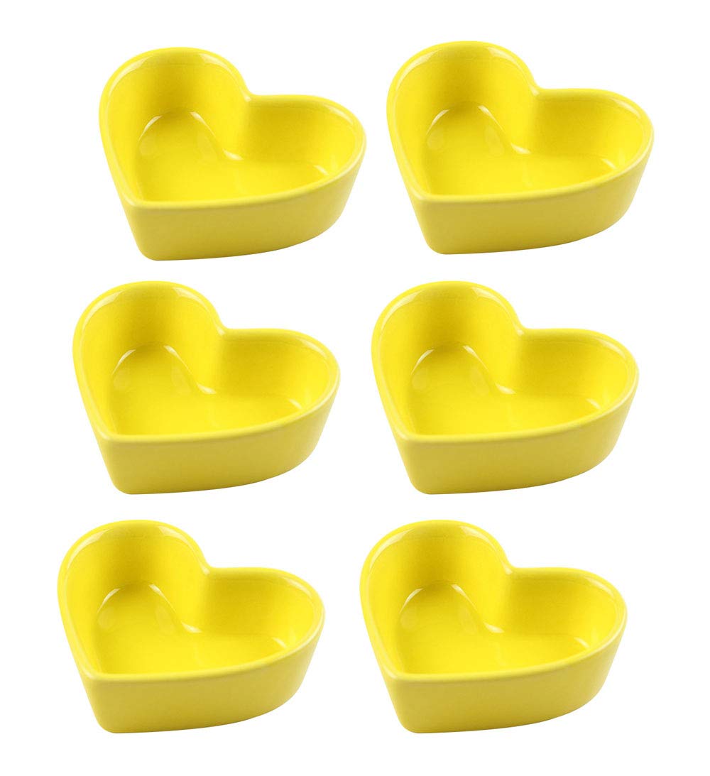 FUYU Heart Shaped Ceramic Ramekin Bowls - 4-Piece Set for Souffle, Pudding, Snacks & Dipping | Oven & Microwave Safe | Perfect for Valentine's Day, Parties & Home Decor
