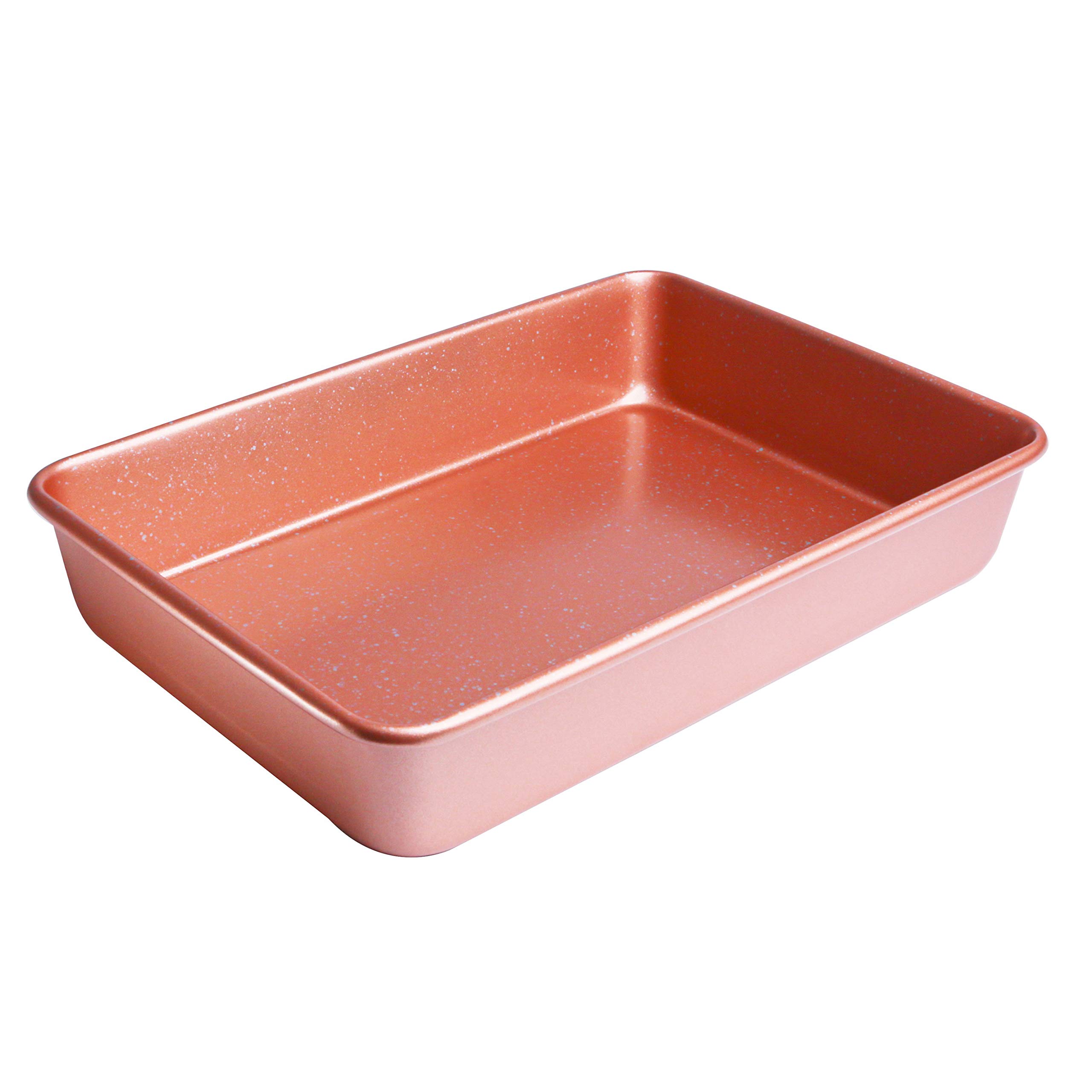 casaWare 11 x 9 x 2-inch Commercial Toaster Oven Baking Pan - Ceramic Non-Stick Coating, Heavy Duty, Rose Gold Granite Finish - Perfect for Baking, Roasting & Broiling in Toaster Ovens