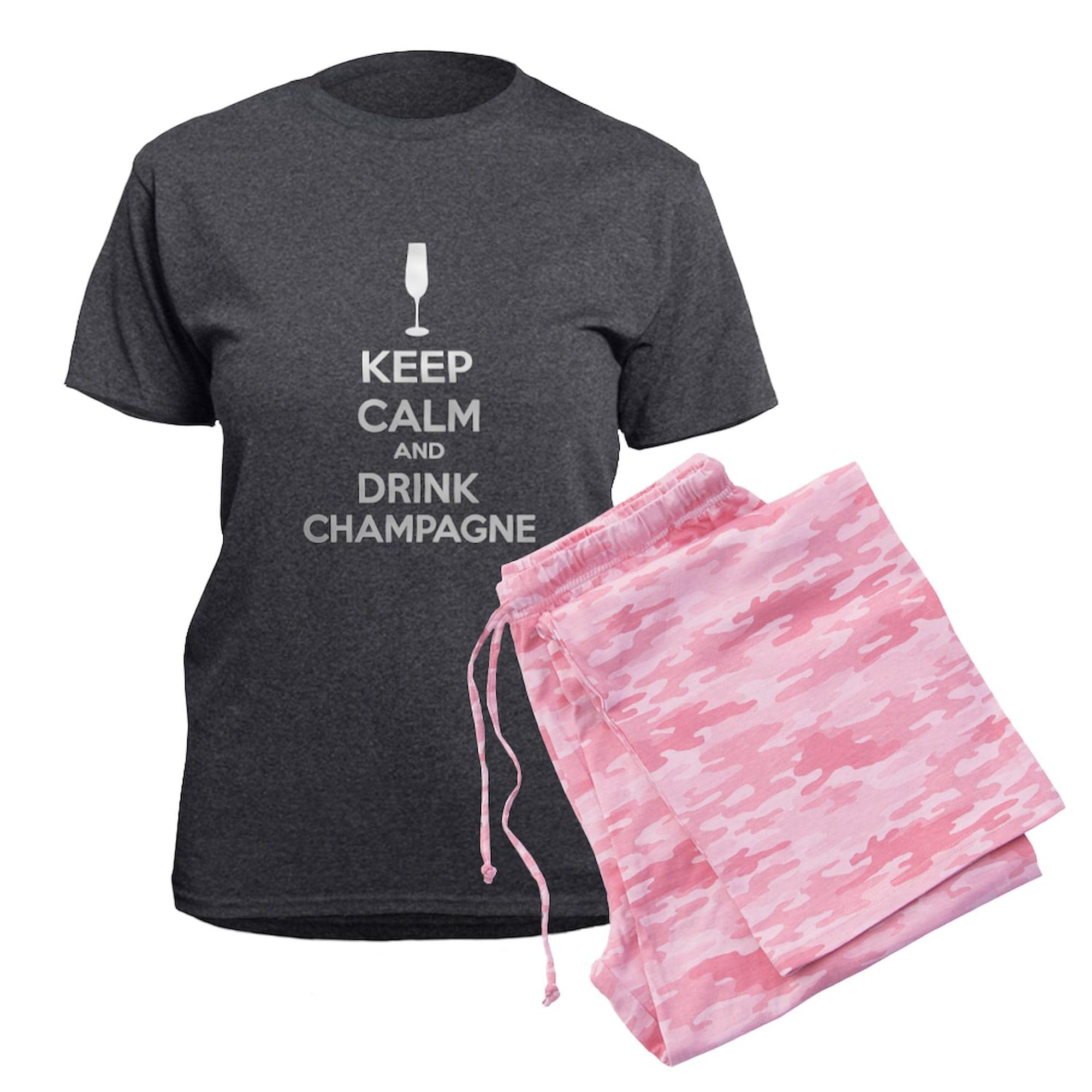 Keep Calm And Drink Champagne Women's Charcoal Pajama Set - Cozy Lounge & Sleepwear for Relaxing at Home, Girls Night In or Romantic Evenings