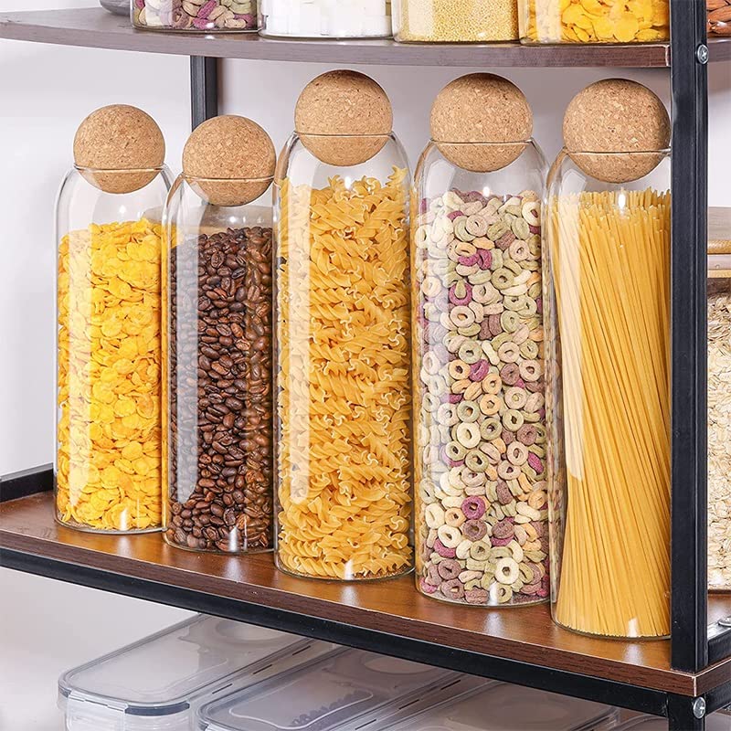 3-Piece Glass Food Storage Jars with Airtight Cork Lids - Clear Kitchen Pantry Containers for Dry Goods, Spices & Meal Prep | Perfect for Organizing, Storing & Displaying Food in Home or Restaurant