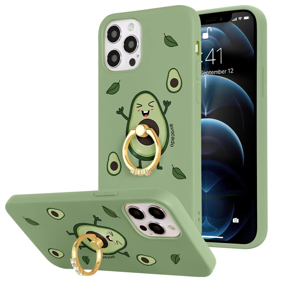 Samsung Galaxy A21 (4G) 6.5 Inch Phone Case with Rotatable Ring Holder - Shockproof Soft Silicone Flower Protective Cover for Women & Girls (Avocado Green) - Perfect for Hands-Free Viewing, Selfies, and Daily Protection