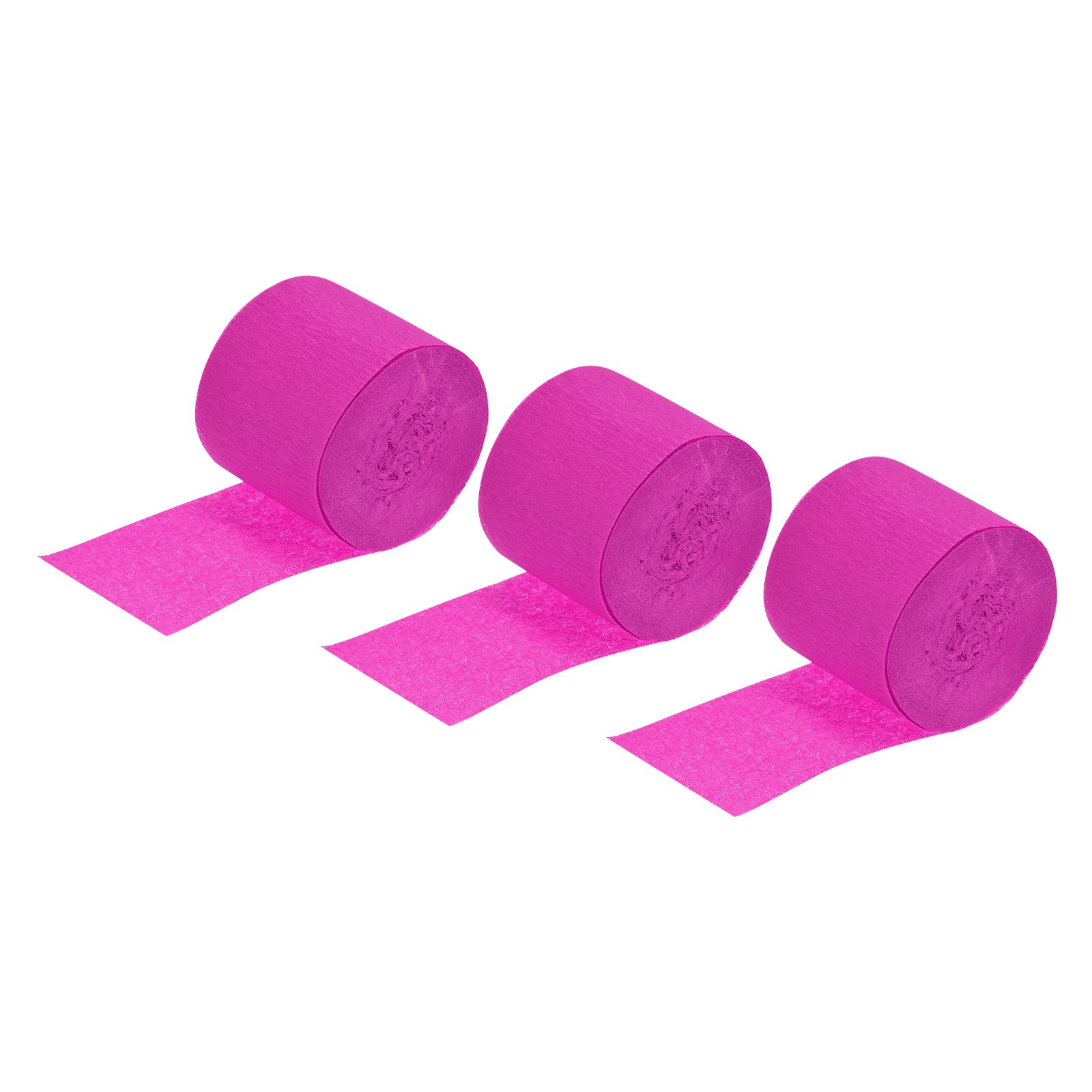 Meccanity 1.37 Inch Wide Fuchsia Crepe Paper Streamers - 32ft Long Party Decorations (Pack of 3) for Birthday, Wedding, Festival & Celebration Decor | Perfect for Ceiling Swags, Backdrops, Photo Booth Props & Party Room Decorations