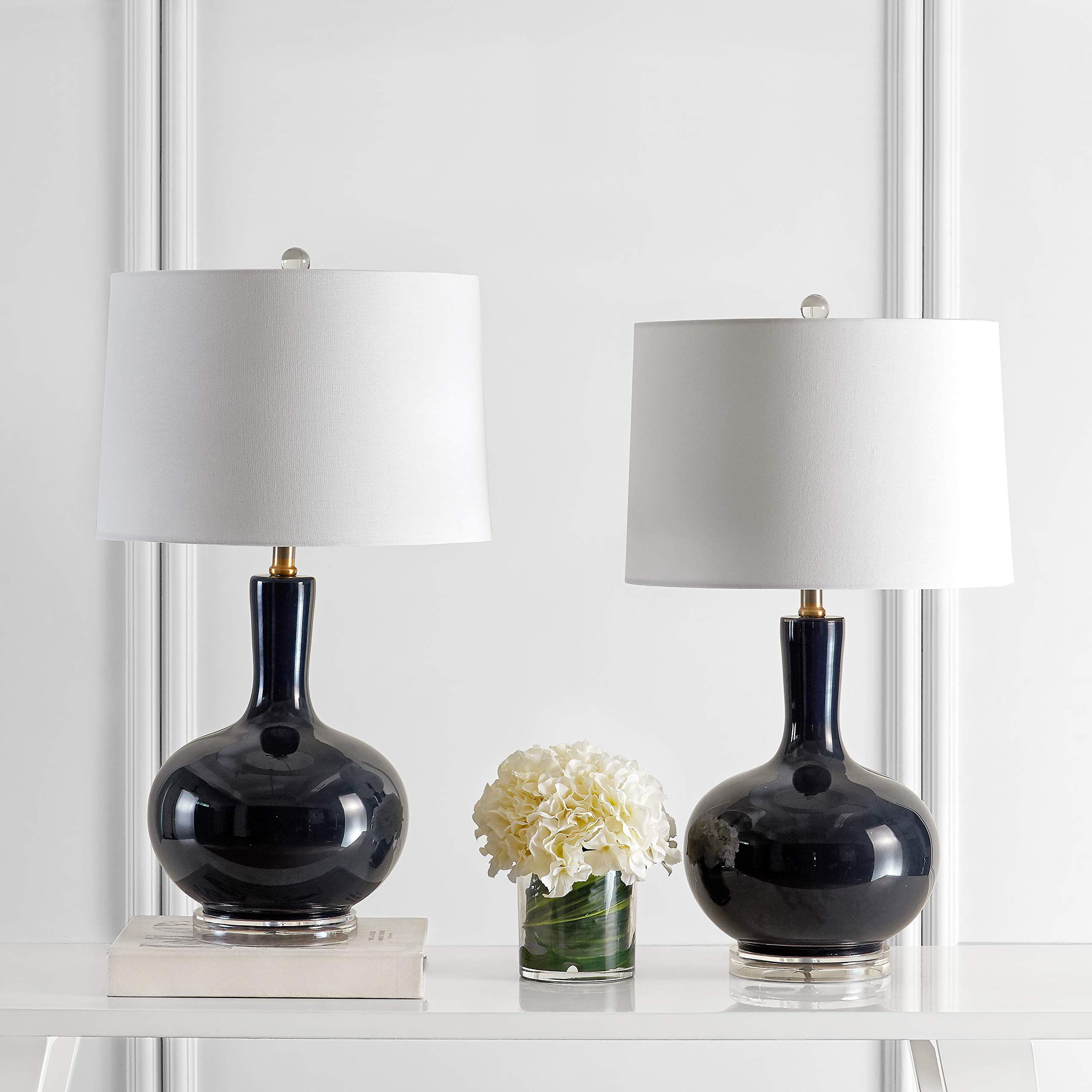 SAFAVIEH Nilla Modern Contemporary Navy & Clear 27-Inch Table Lamp Set of 2 with LED Bulbs - Perfect for Bedroom, Living Room, Home Office & Nightstand Lighting