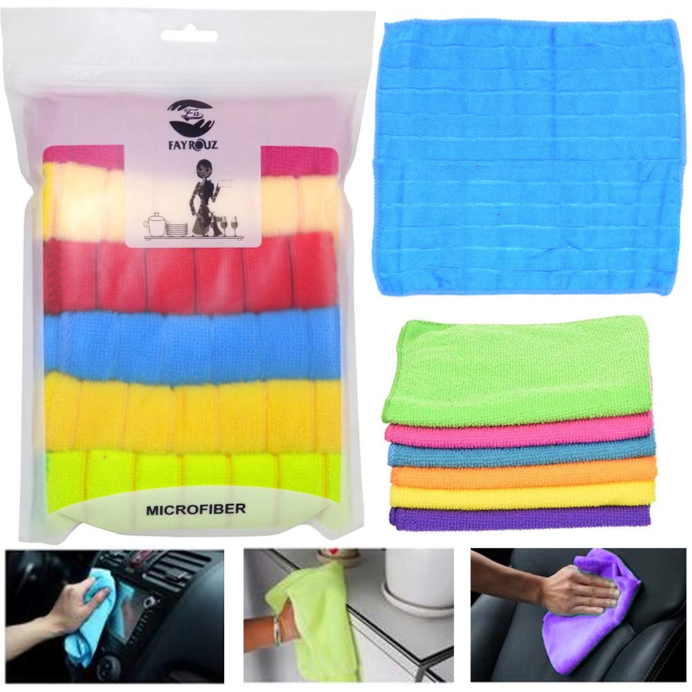 6-Pack Multi-Purpose Microfiber Cleaning Cloths for Windows, Cars, Kitchen & Household Cleaning - Super Absorbent & Lint-Free Cleaning Rags (Great for Glass, Stainless Steel & Electronics)
