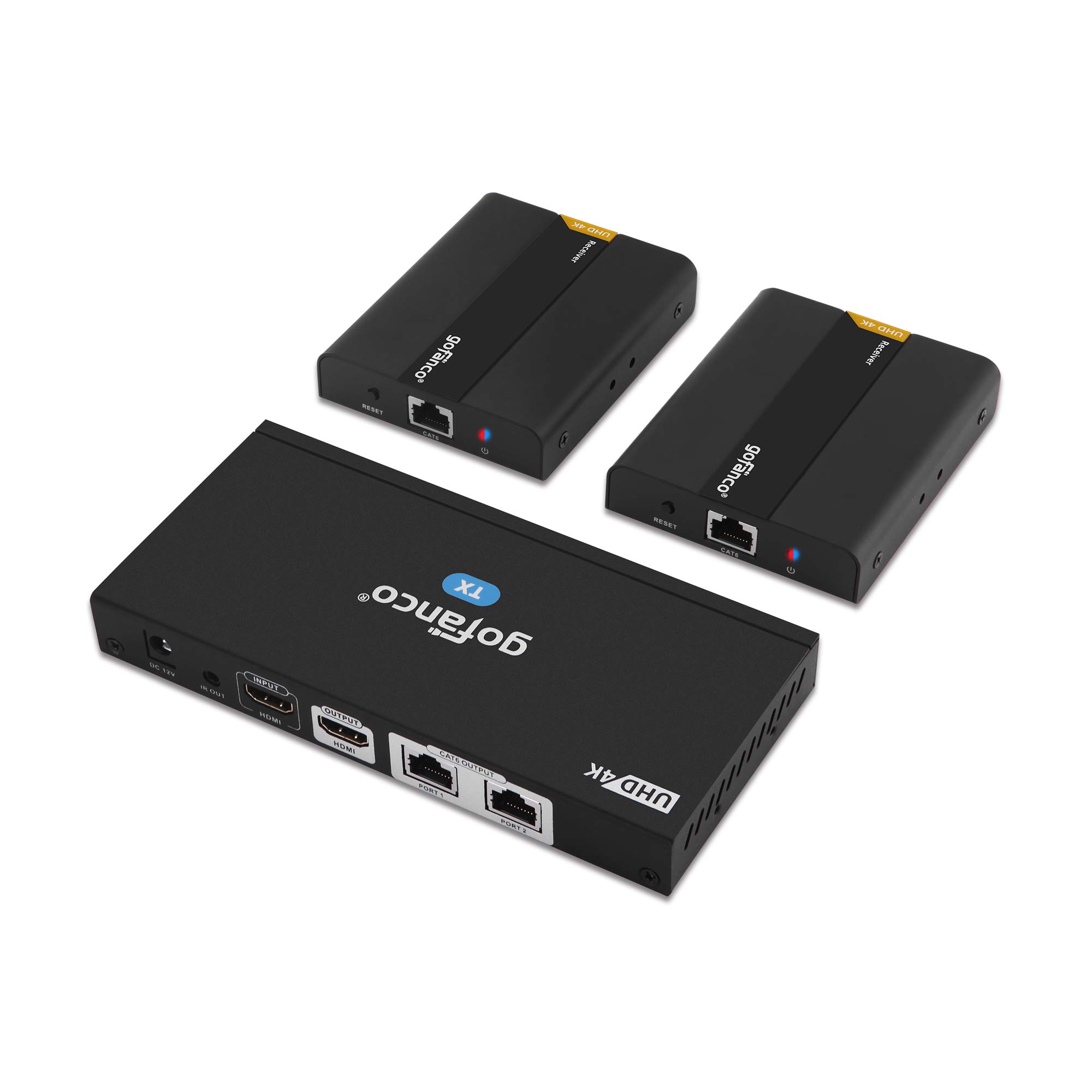 gofanco 4K 60Hz HDMI Splitter 1x2 - 4K@60Hz 4:4:4 HDR, HDCP 2.2, IR Extension, 198ft/60m Over CAT6/7 Cable, HDMI Loopout (HDExt4K-2P) - Perfect for Home Theater, Gaming & Conference Room Setup