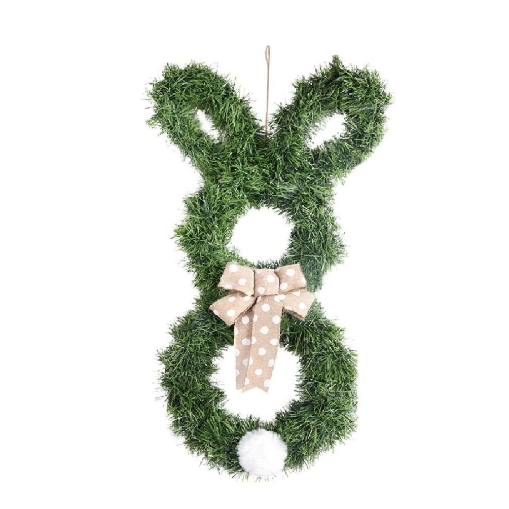 Jesscasday 24 Inch Collapsible Easter Bunny Wreath with Bow - Spring Floral Door Hanging Decor for Front Door, Window, Table - Perfect for Easter Home Decor & Holiday Party Decoration
