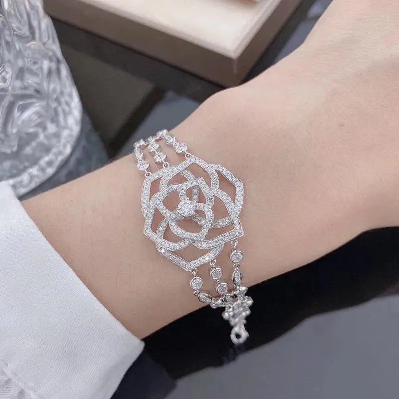 18K White Gold Diamond Rose Flower Bracelet for Women | H SI Quality | Luxury Fine Jewelry Gift for Birthday, Anniversary & Special Occasions | Perfect for Parties, Weddings & Romantic Dates