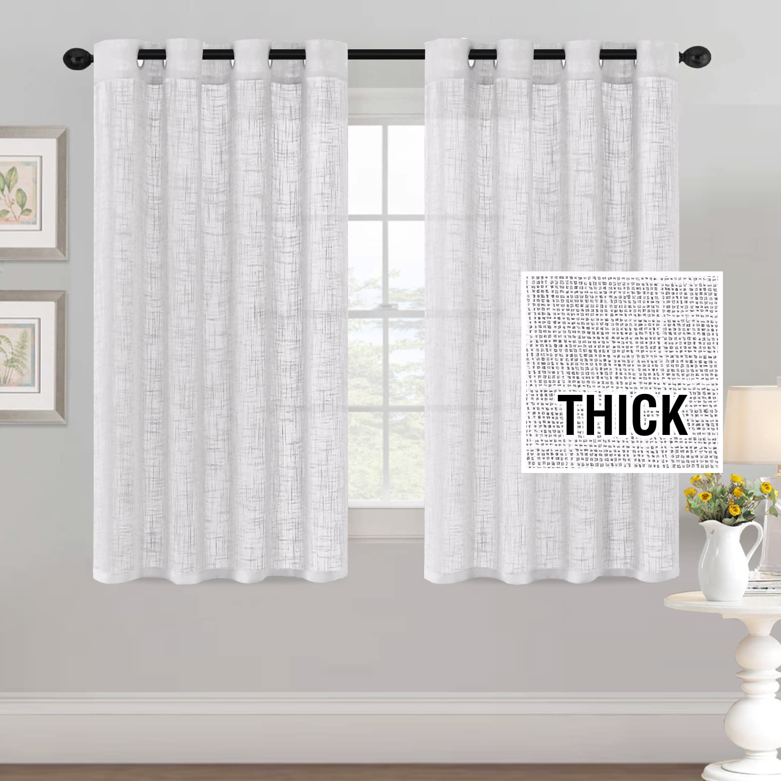 Premium Natural Linen Blended Curtains for Living Room & Bedroom - Light Filtering, Privacy Added, Textured Burlap Linen with Nickel Grommets (2 Panels, 52