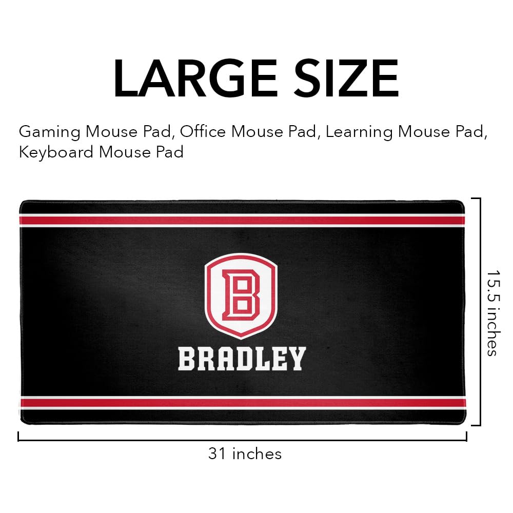 Bradley University Braves Logo Gaming Mouse Pad - Large 31.5x15.7 Inch Non-Slip Desk Mat with Stitched Edges for PC, Laptop, Home & Office Use - Perfect for Gamers, Students & Professionals