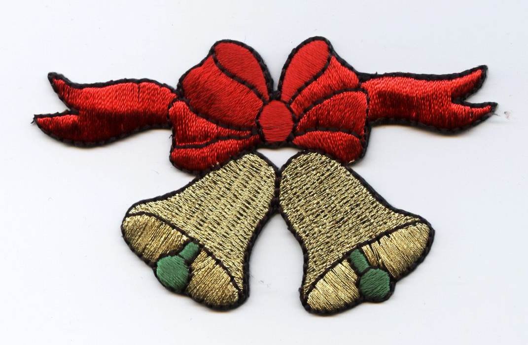 Christmas Gold Bells Embroidered Iron-On Patch for Jackets, Hats & DIY Crafts - Holiday Decoration & Custom Apparel Embellishment