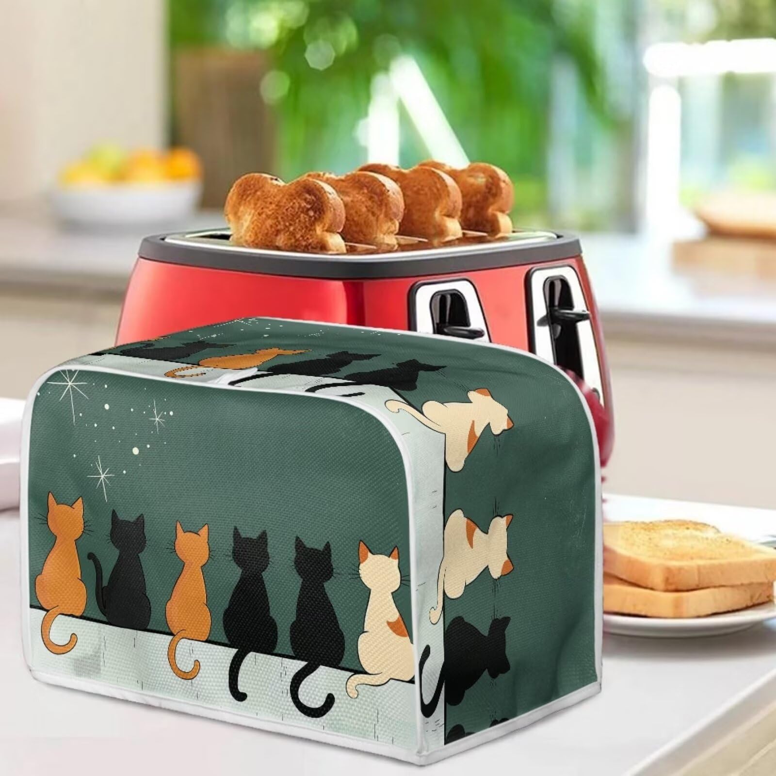 2 Slice Cat Print Toaster Cover - Dust Protection Washable Toaster Oven Cloth Cover for Bread Maker - Green Kitchen Appliance Accessory | Perfect for Kitchen Decor & Small Appliance Protection