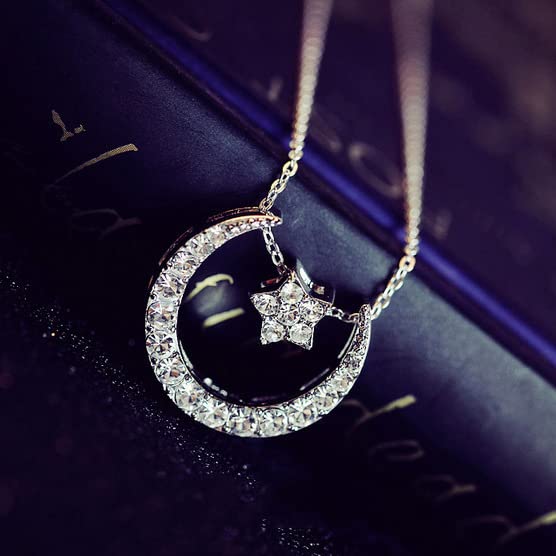 925 Sterling Silver Moon & Star Pendant Necklace for Women - Elegant Vintage Charm Jewelry, Perfect for Weddings, Anniversaries & Everyday Wear