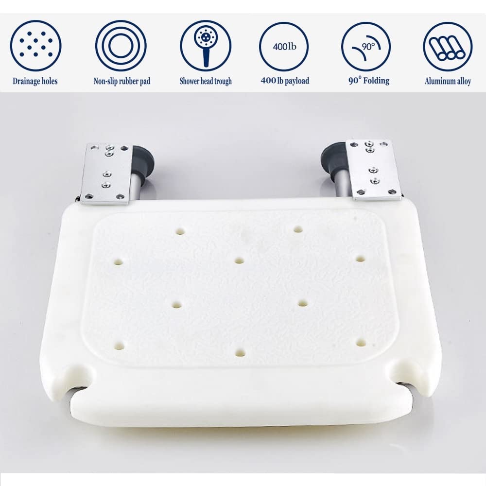 Foldable Wall Mounted Shower Chair - Adjustable Bath Bench with Support Legs for Elderly, Disabled & Pregnant Women | Non-Slip Bathroom Safety Stool for Seniors & Adults | Perfect for Small Showers, Bathtubs & Mobility Assistance