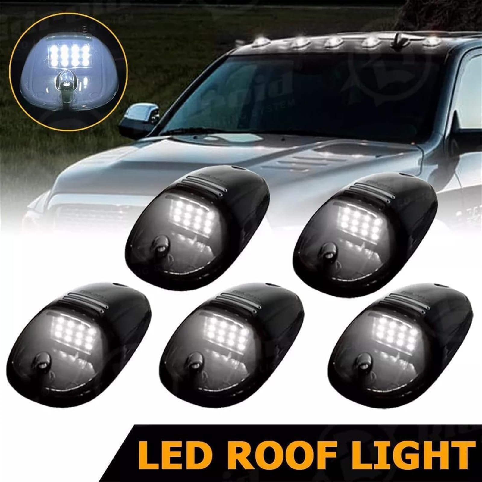 Wireless Solar Cab Lights for Trucks - 5Pcs Yellow LED Roof Lights with Vibration Sensor | Waterproof, Energy Efficient | Perfect for Night Driving, Off-Roading & Emergency Lighting