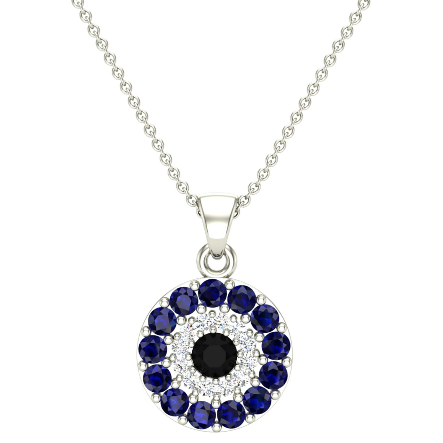 14K/18K White/Yellow/Rose Gold IGI Certified 0.07CT Diamond & Blue Sapphire Evil Eye Pendant Necklace for Women - Elegant Protection Jewelry Gift for Birthday, Anniversary & Everyday Wear